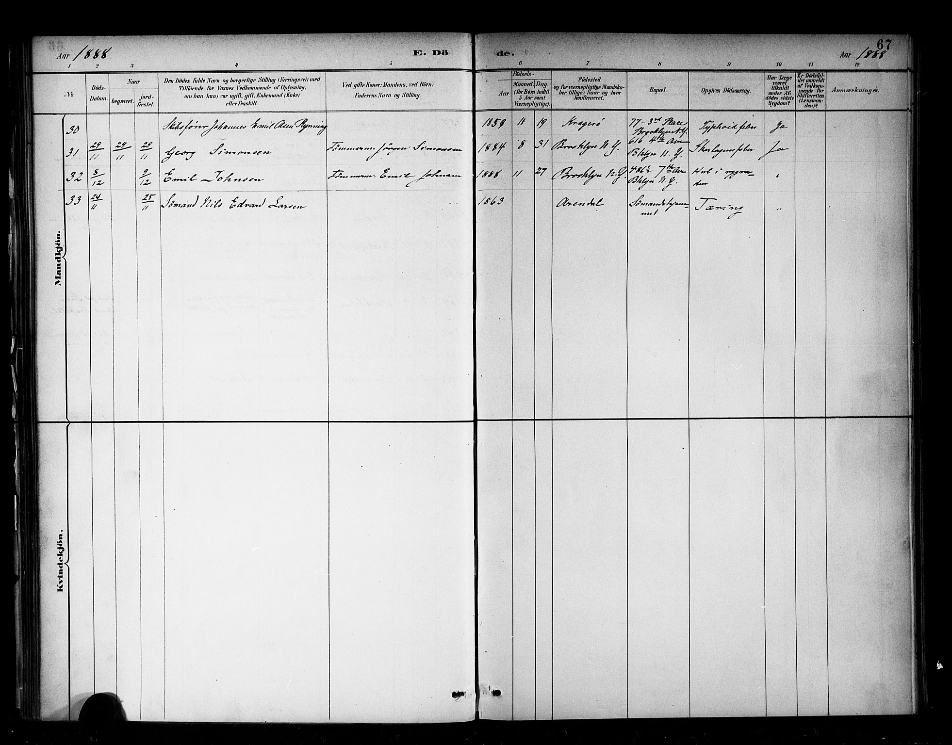 Den norske sjømannsmisjon i utlandet/New York, SAB/SAB/PA-0110/H/Ha/L0002: Parish register (official) no. A 2, 1886-1888, p. 67