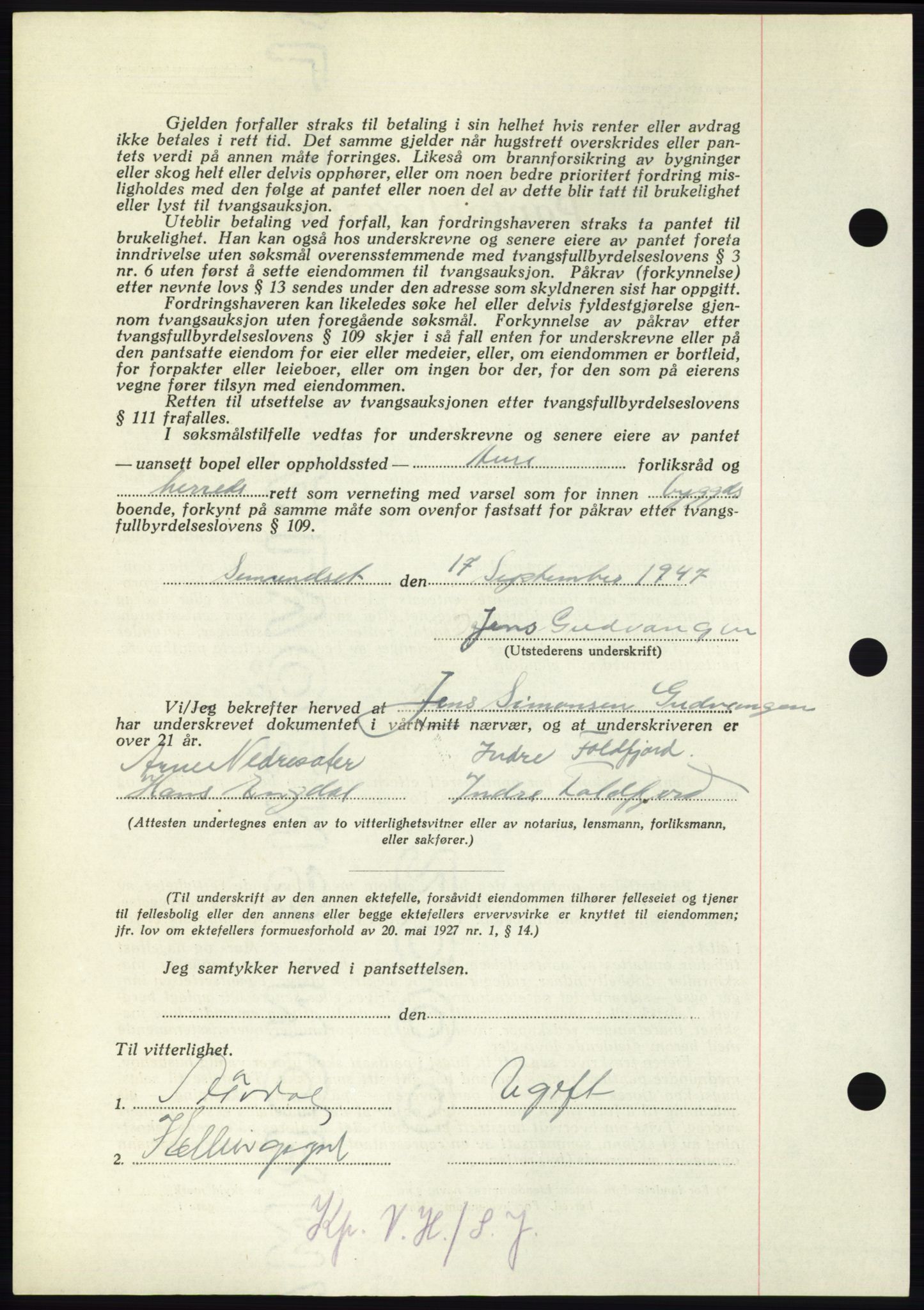 Nordmøre sorenskriveri, AV/SAT-A-4132/1/2/2Ca: Mortgage book no. B97, 1947-1948, Diary no: : 2855/1947