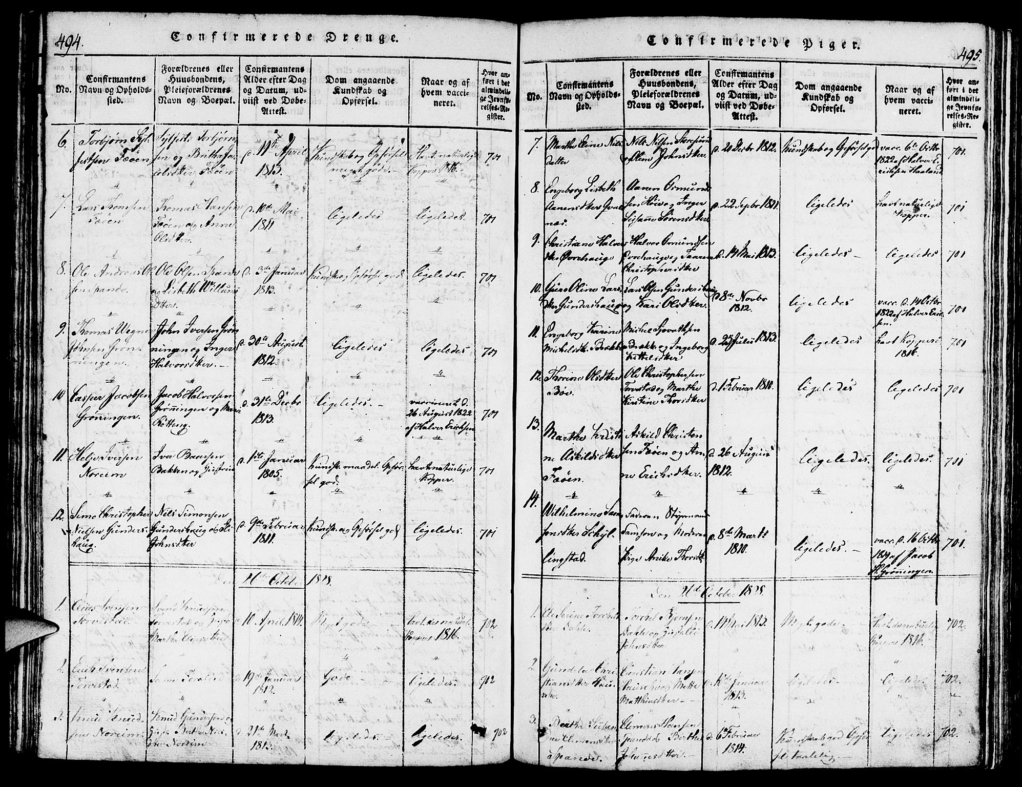 Torvastad sokneprestkontor, AV/SAST-A -101857/H/Ha/Haa/L0004: Parish register (official) no. A 3 /1, 1817-1836, p. 494-495