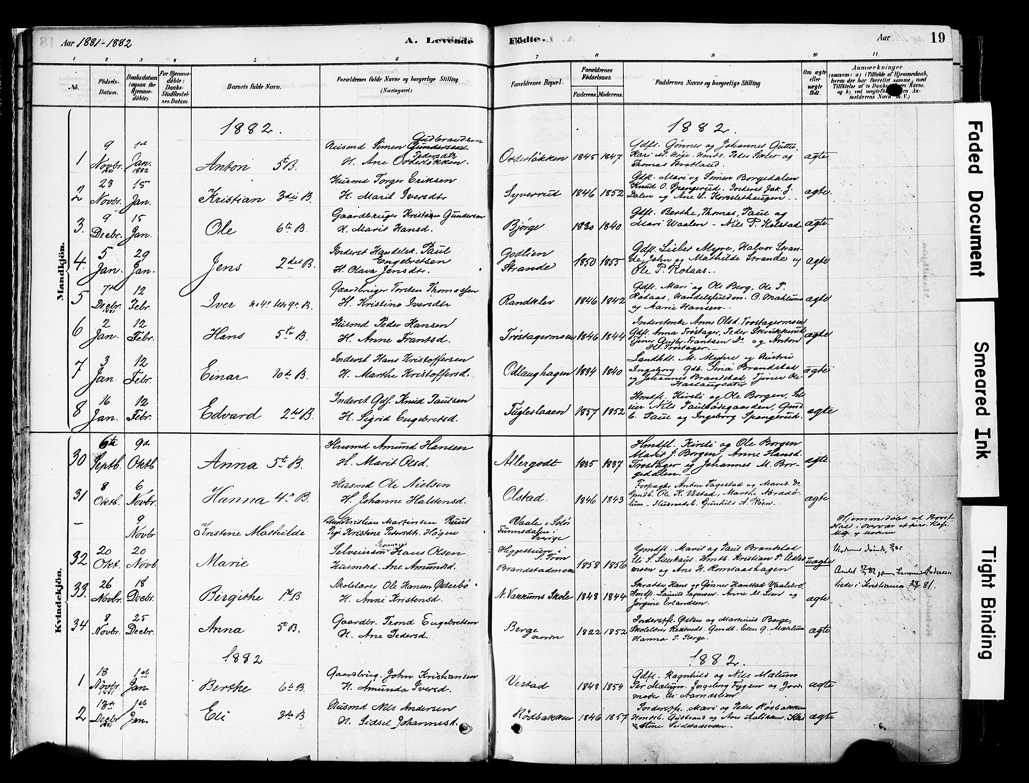 Ringebu prestekontor, SAH/PREST-082/H/Ha/Haa/L0008: Parish register (official) no. 8, 1878-1898, p. 19