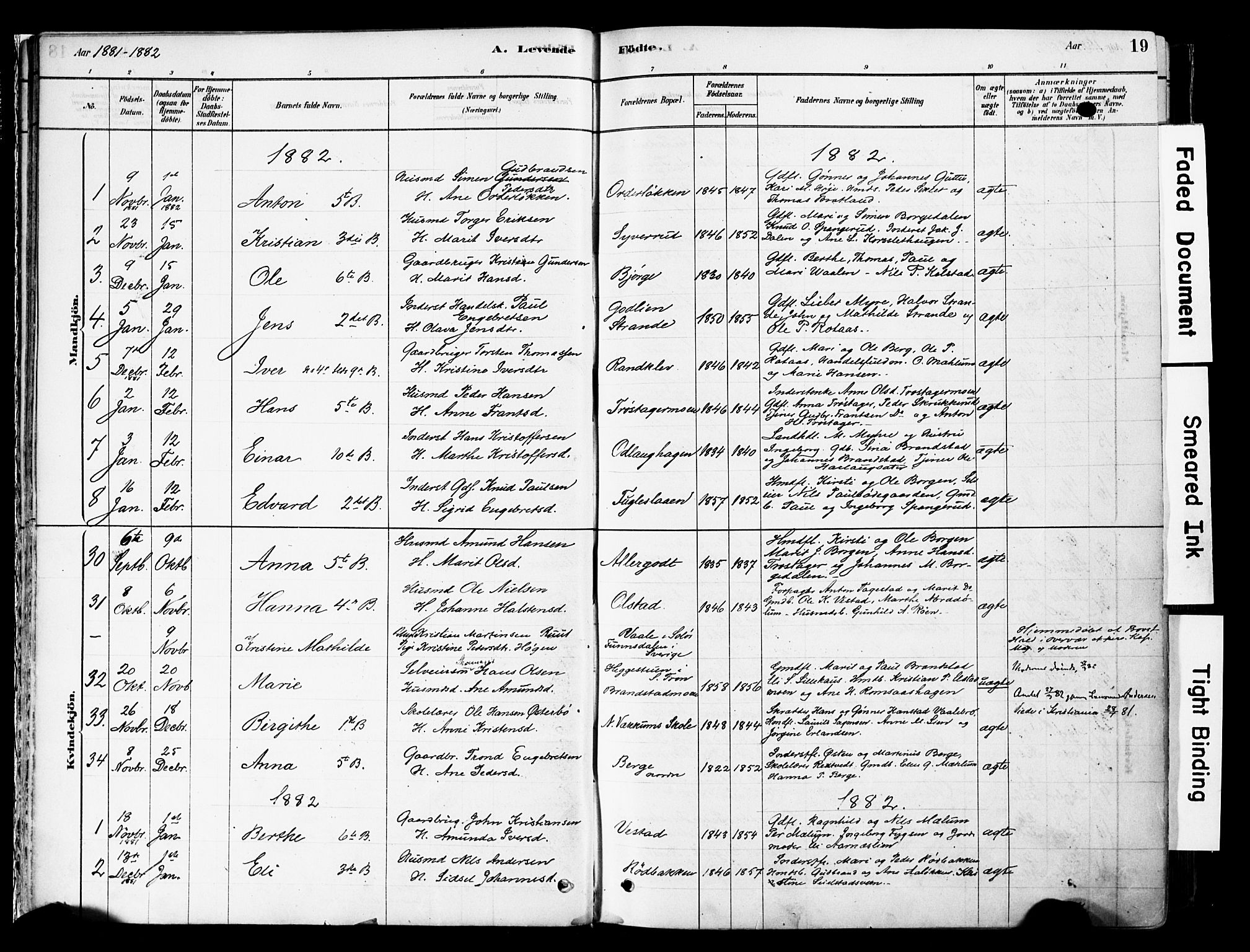 Ringebu prestekontor, AV/SAH-PREST-082/H/Ha/Haa/L0008: Parish register (official) no. 8, 1878-1898, p. 19