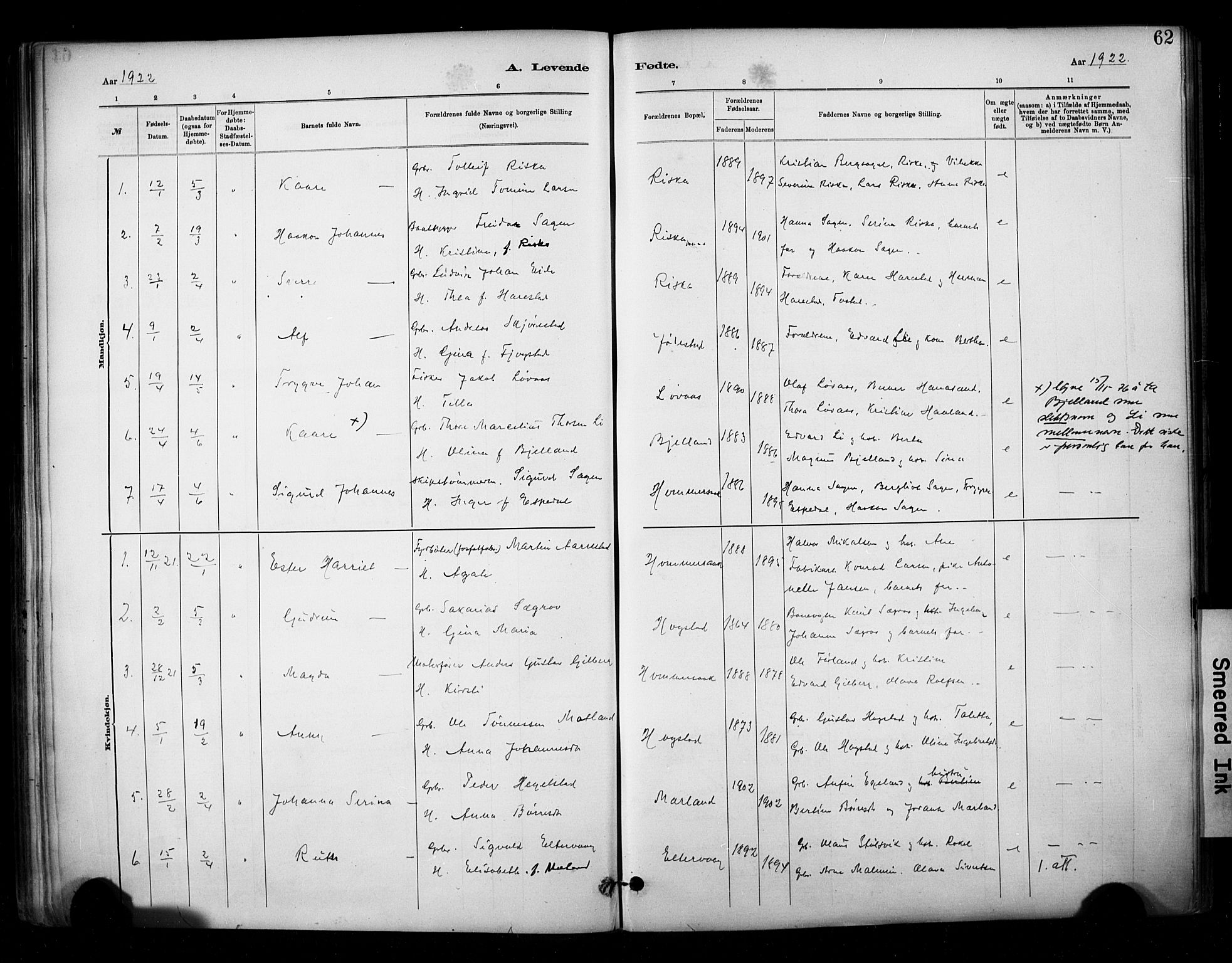 Hetland sokneprestkontor, SAST/A-101826/30/30BA/L0010: Parish register (official) no. A 10, 1882-1925, p. 62