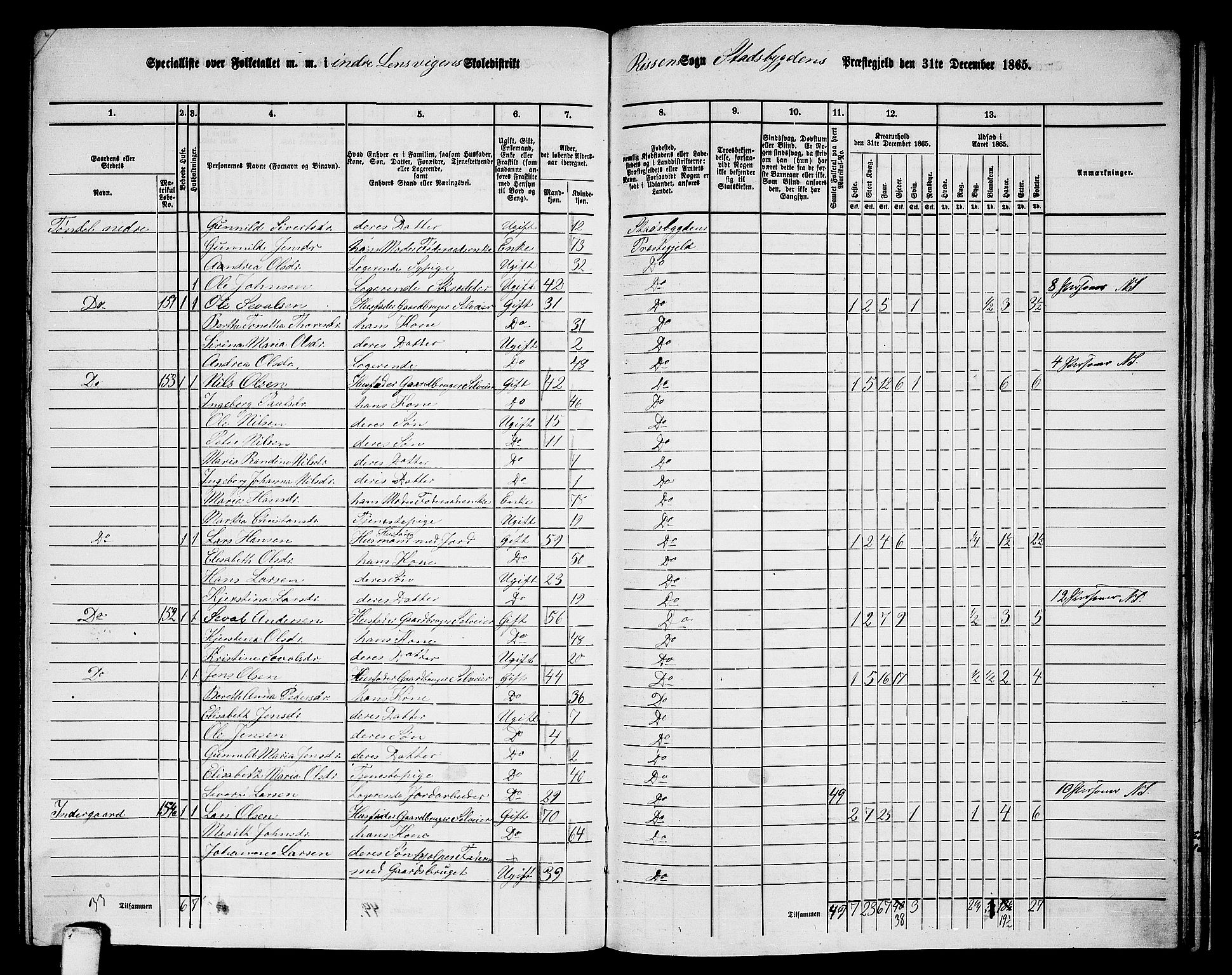 RA, 1865 census for Stadsbygd, 1865, p. 192