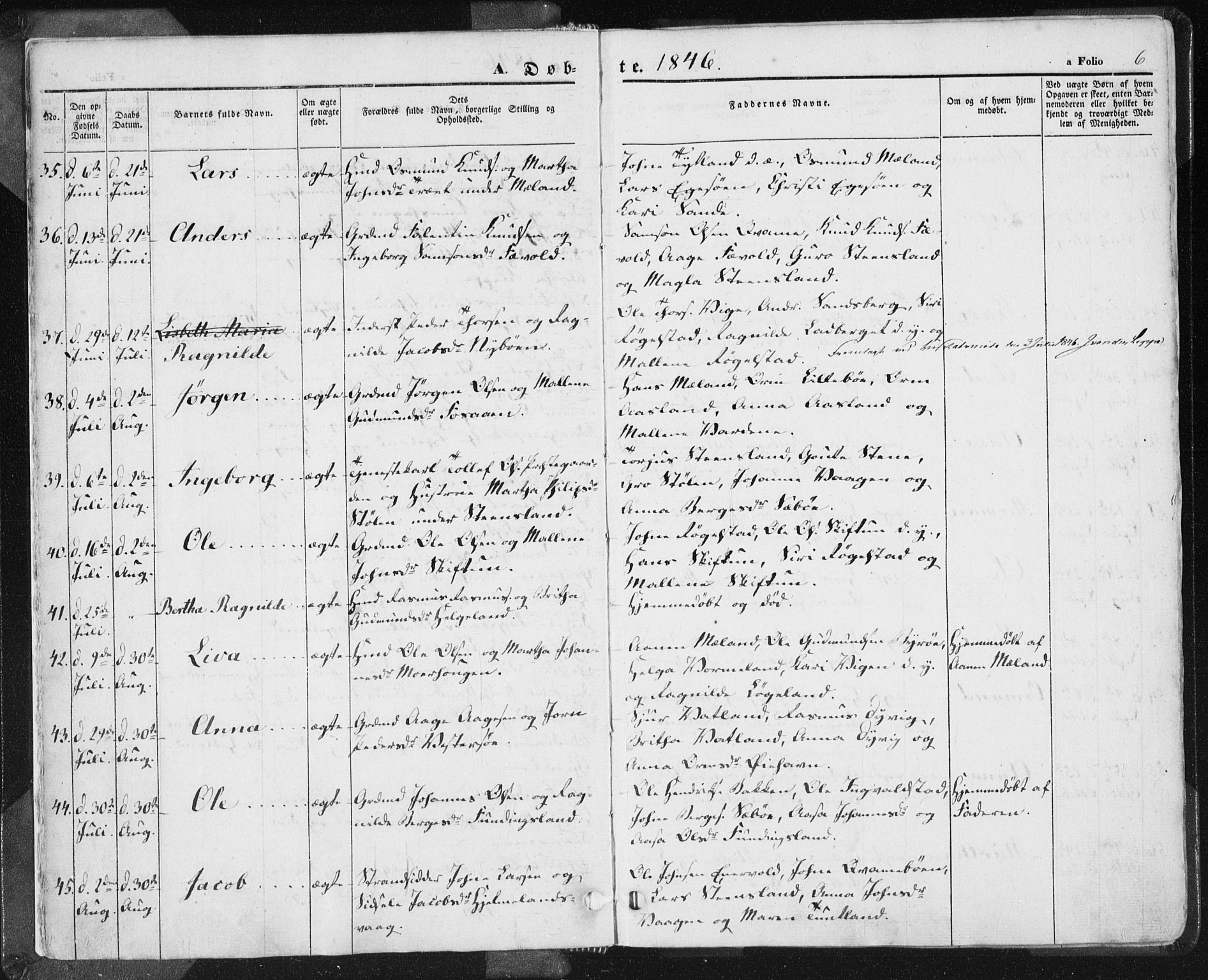 Hjelmeland sokneprestkontor, SAST/A-101843/01/IV/L0009: Parish register (official) no. A 9, 1846-1860, p. 6