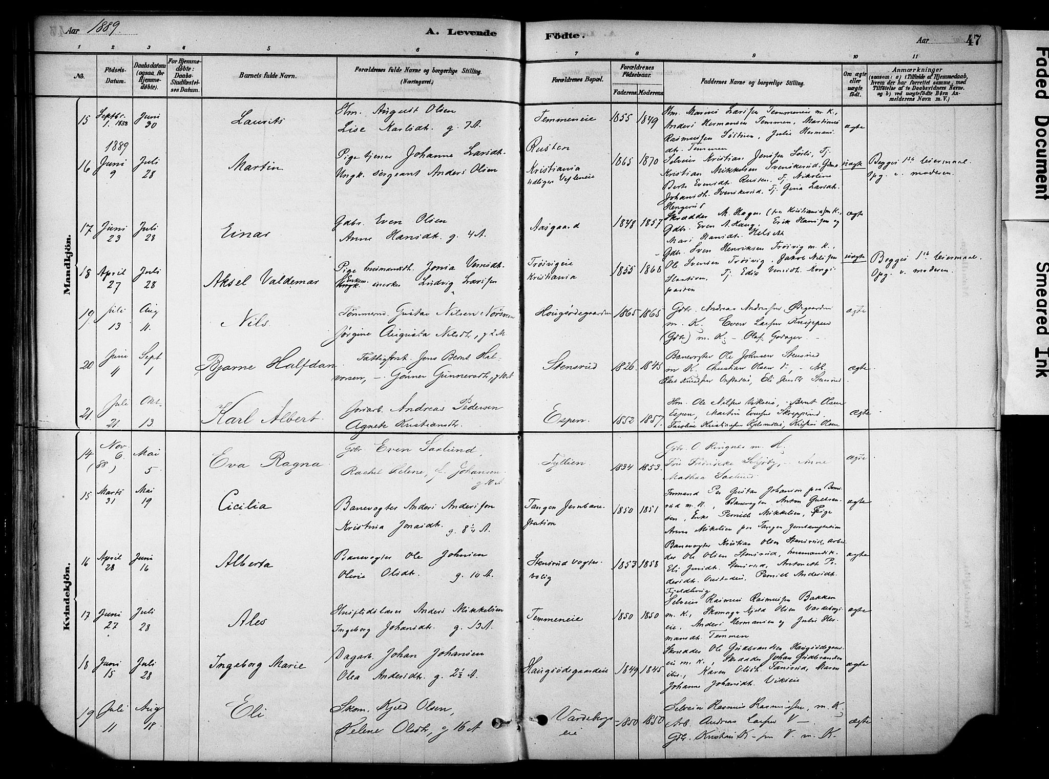 Stange prestekontor, SAH/PREST-002/K/L0018: Parish register (official) no. 18, 1880-1896, p. 47