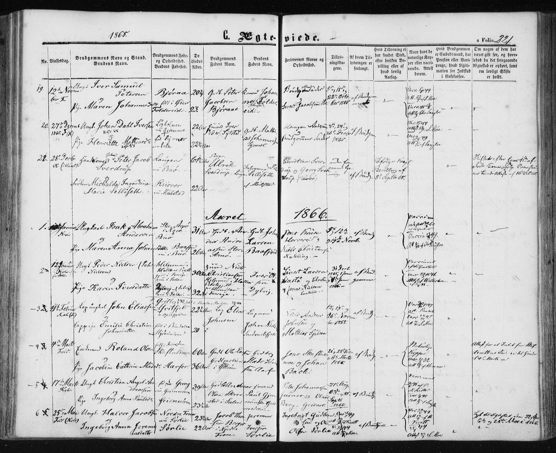 Ministerialprotokoller, klokkerbøker og fødselsregistre - Nord-Trøndelag, SAT/A-1458/780/L0641: Parish register (official) no. 780A06, 1857-1874, p. 221
