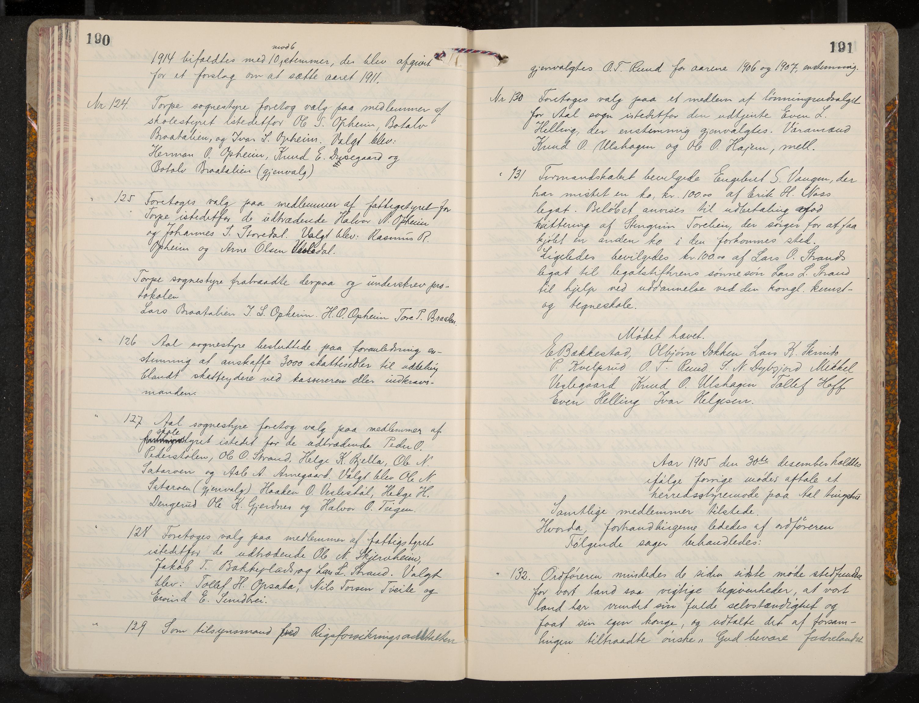 Ål formannskap og sentraladministrasjon, IKAK/0619021/A/Aa/L0005: Utskrift av møtebok, 1902-1910, p. 190-191