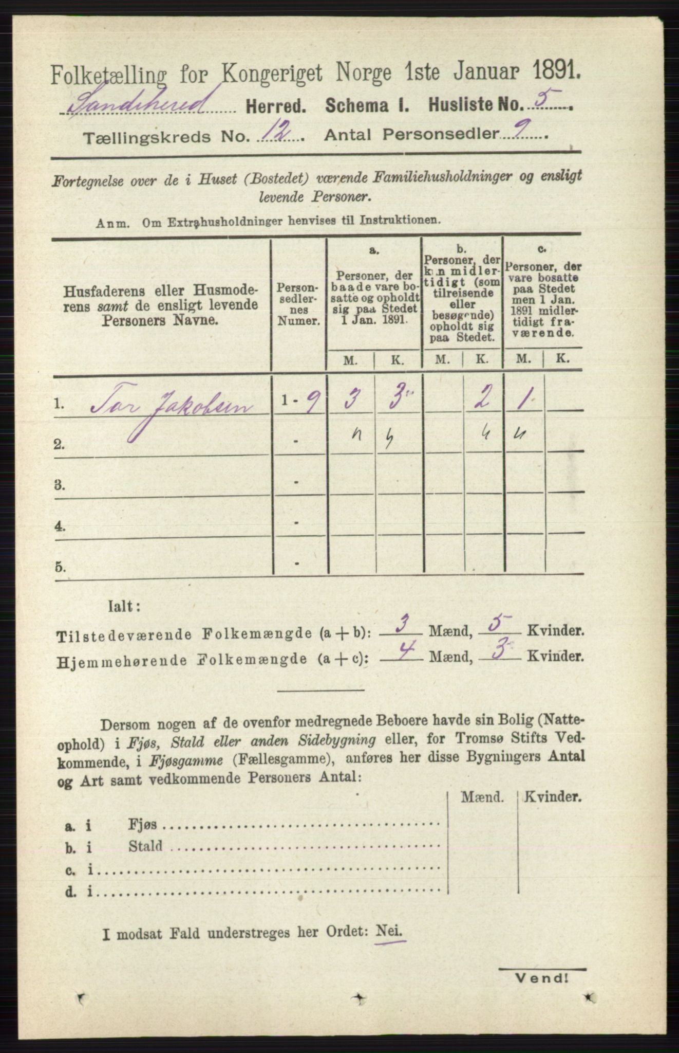 RA, 1891 census for 0724 Sandeherred, 1891, p. 7252