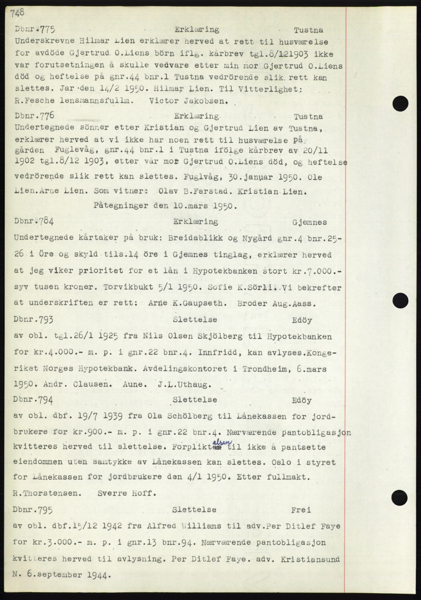 Nordmøre sorenskriveri, AV/SAT-A-4132/1/2/2Ca: Mortgage book no. C82b, 1946-1951, Diary no: : 775/1950