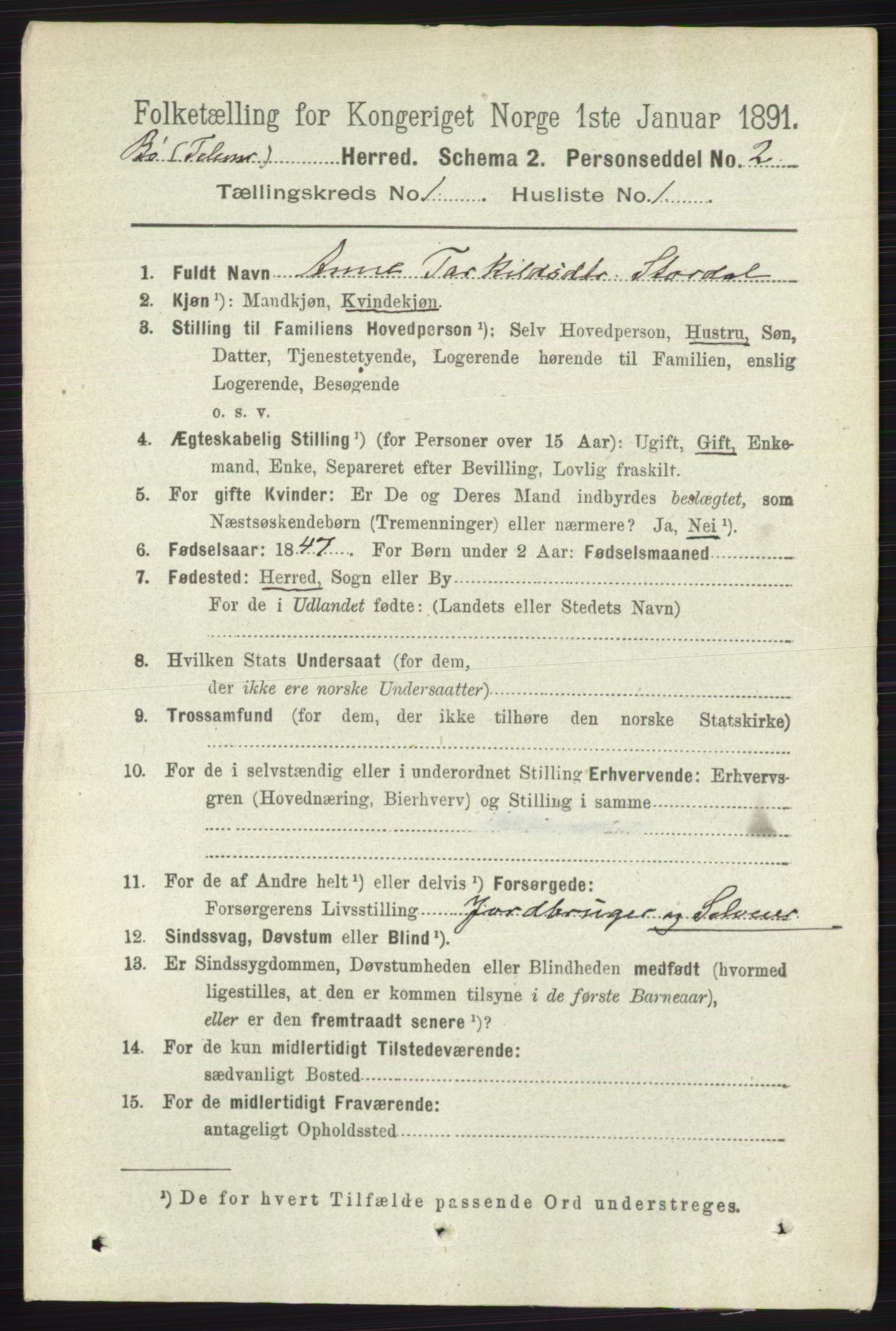 RA, 1891 census for 0821 Bø, 1891, p. 123