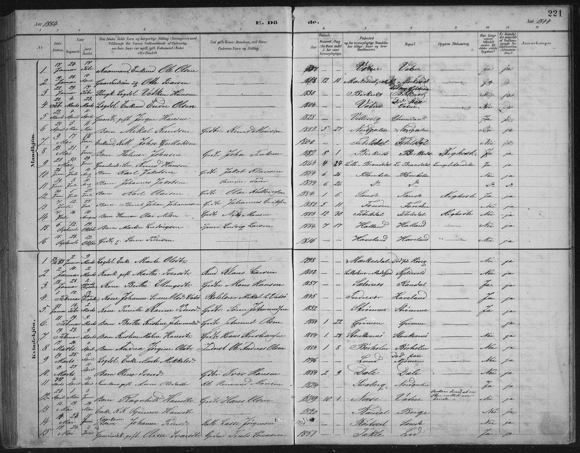 Gulen sokneprestembete, SAB/A-80201/H/Hab/Habb/L0003: Parish register (copy) no. B 3, 1884-1907, p. 221