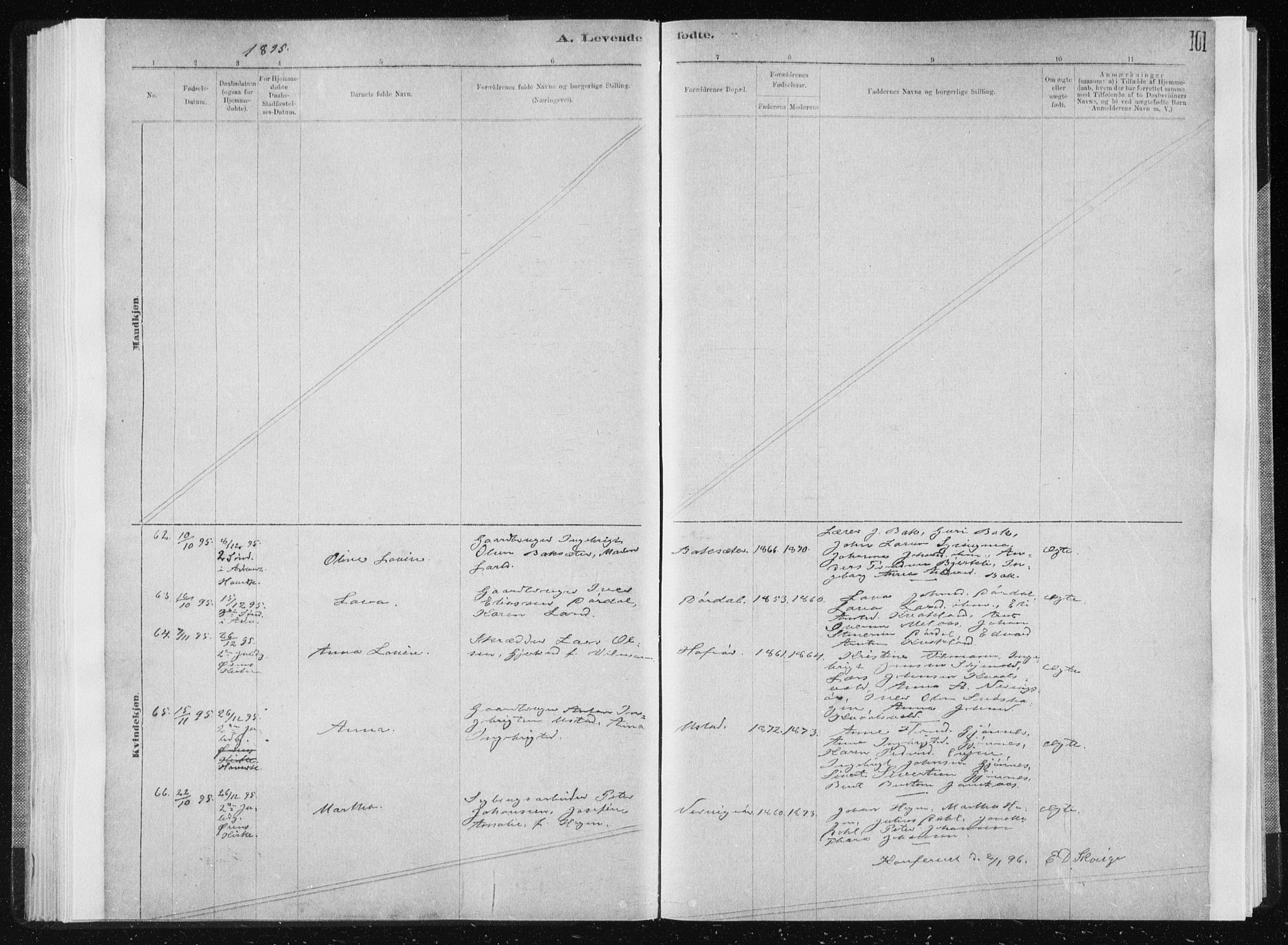 Ministerialprotokoller, klokkerbøker og fødselsregistre - Sør-Trøndelag, SAT/A-1456/668/L0818: Parish register (copy) no. 668C07, 1885-1898, p. 101