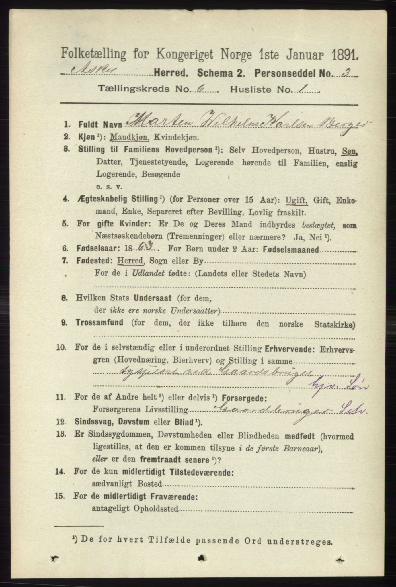 RA, 1891 census for 0220 Asker, 1891, p. 4162