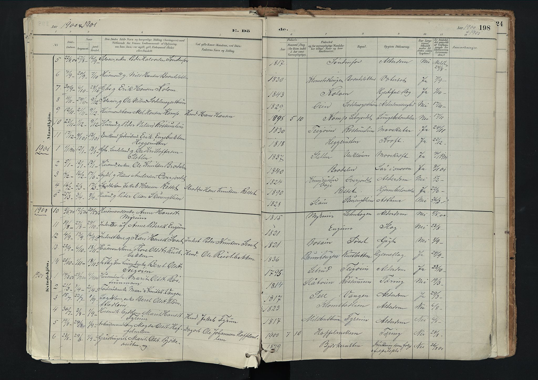 Nord-Fron prestekontor, SAH/PREST-080/H/Ha/Haa/L0003: Parish register (official) no. 3, 1884-1914, p. 198
