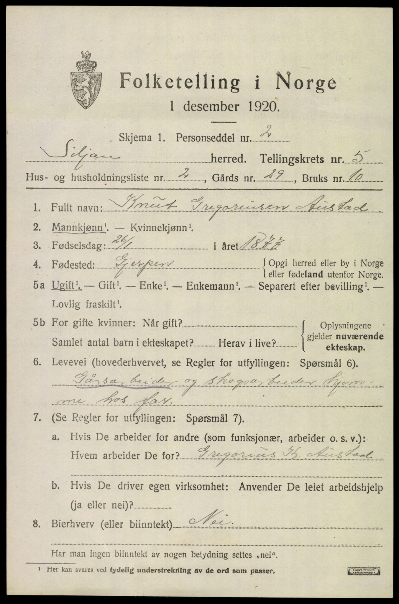 SAKO, 1920 census for Siljan, 1920, p. 2383