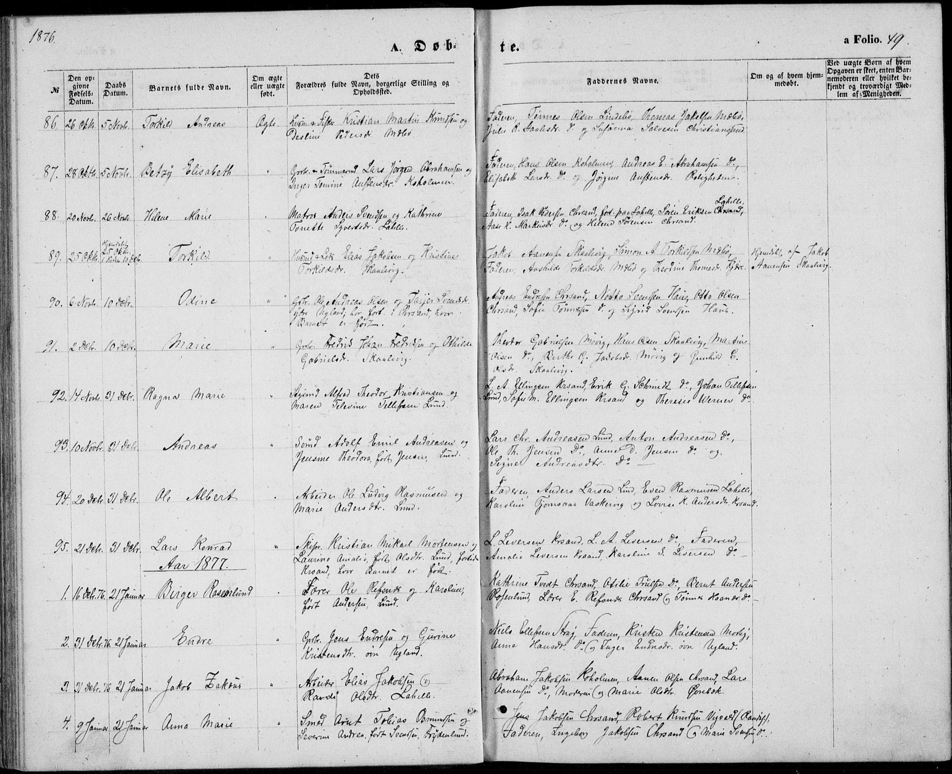 Oddernes sokneprestkontor, SAK/1111-0033/F/Fb/Fba/L0007: Parish register (copy) no. B 7, 1869-1887, p. 49