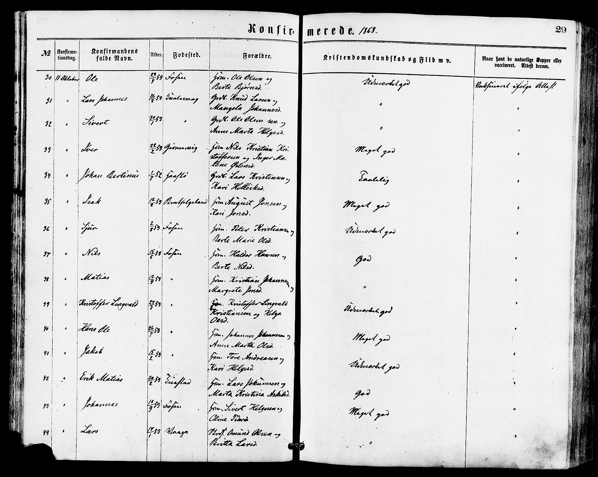 Avaldsnes sokneprestkontor, AV/SAST-A -101851/H/Ha/Haa/L0012: Parish register (official) no. A 12, 1865-1880, p. 29