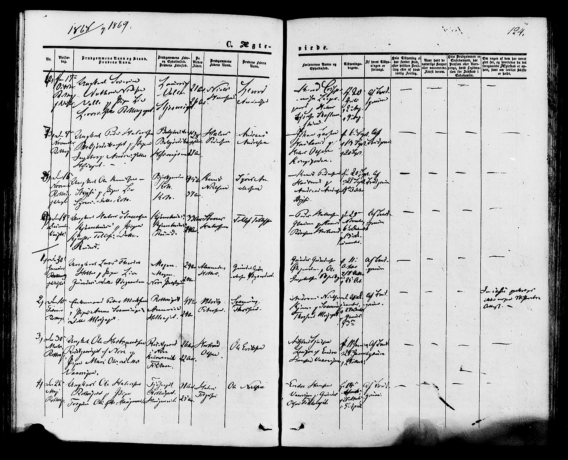 Rollag kirkebøker, SAKO/A-240/F/Fa/L0009: Parish register (official) no. I 9, 1860-1874, p. 124