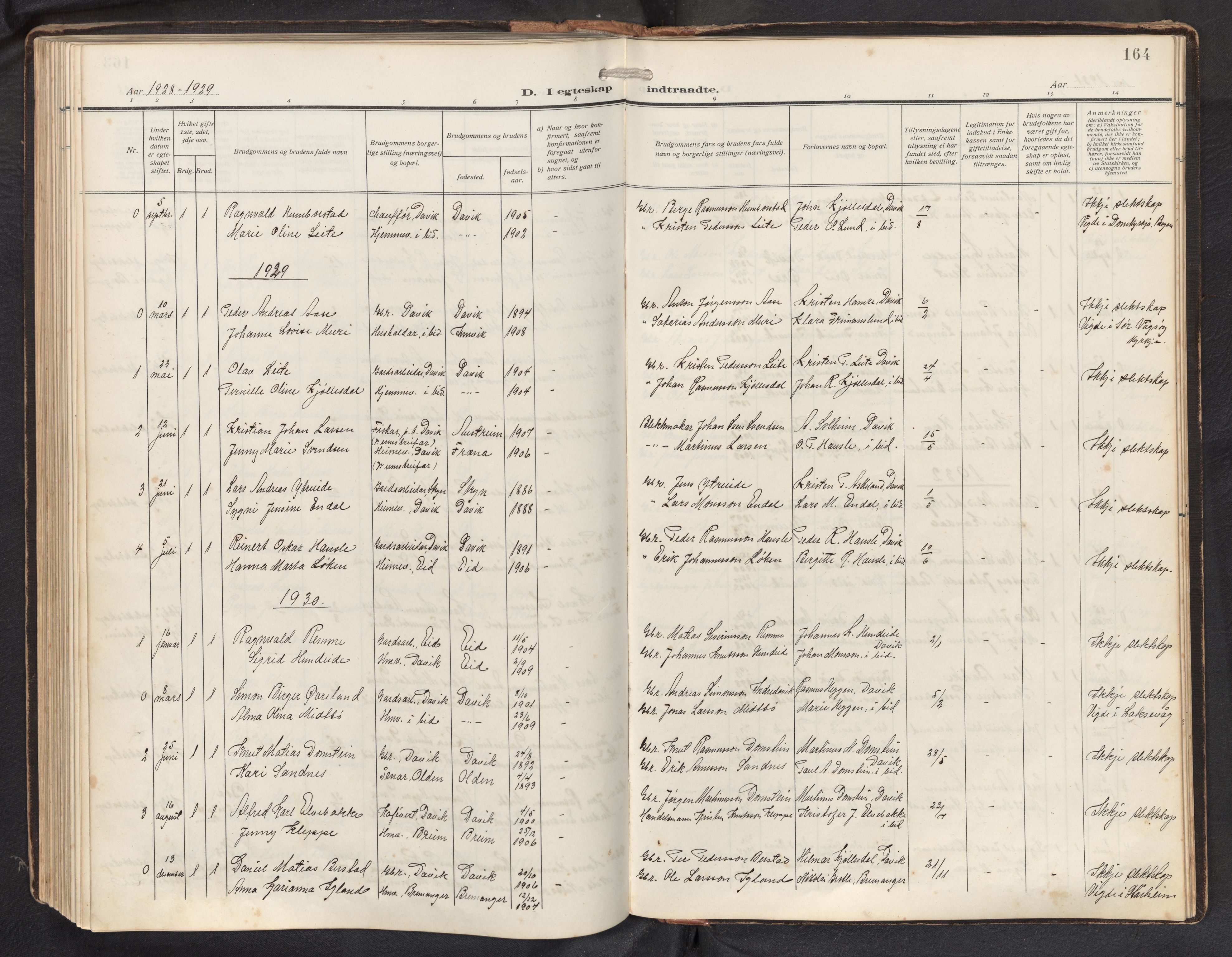 Davik sokneprestembete, AV/SAB-A-79701/H/Hab/Haba/L0003: Parish register (copy) no. A 3, 1912-1947, p. 163b-164a