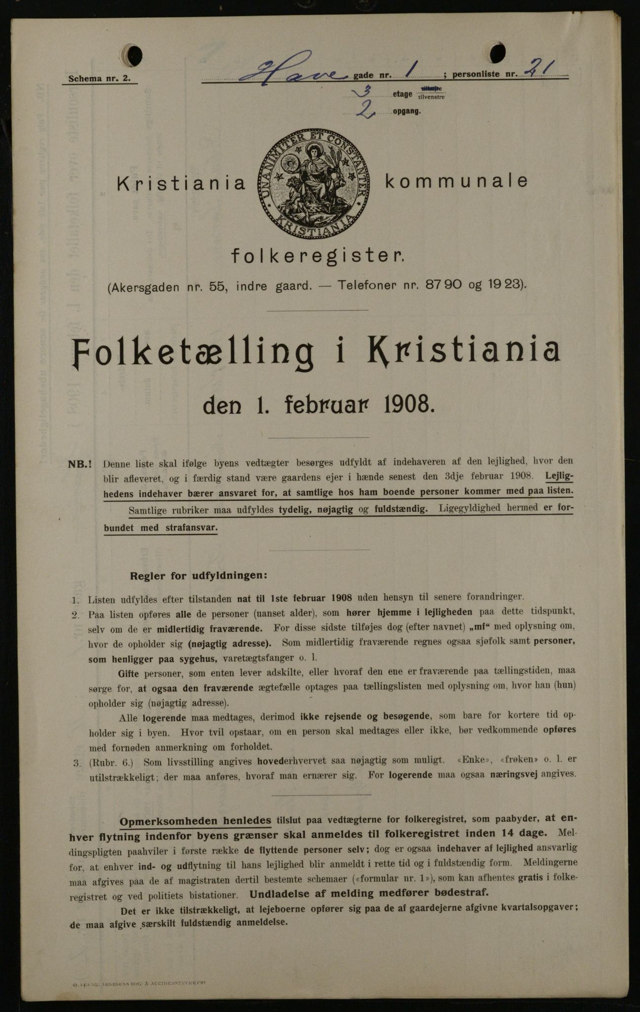 OBA, Municipal Census 1908 for Kristiania, 1908, p. 30122