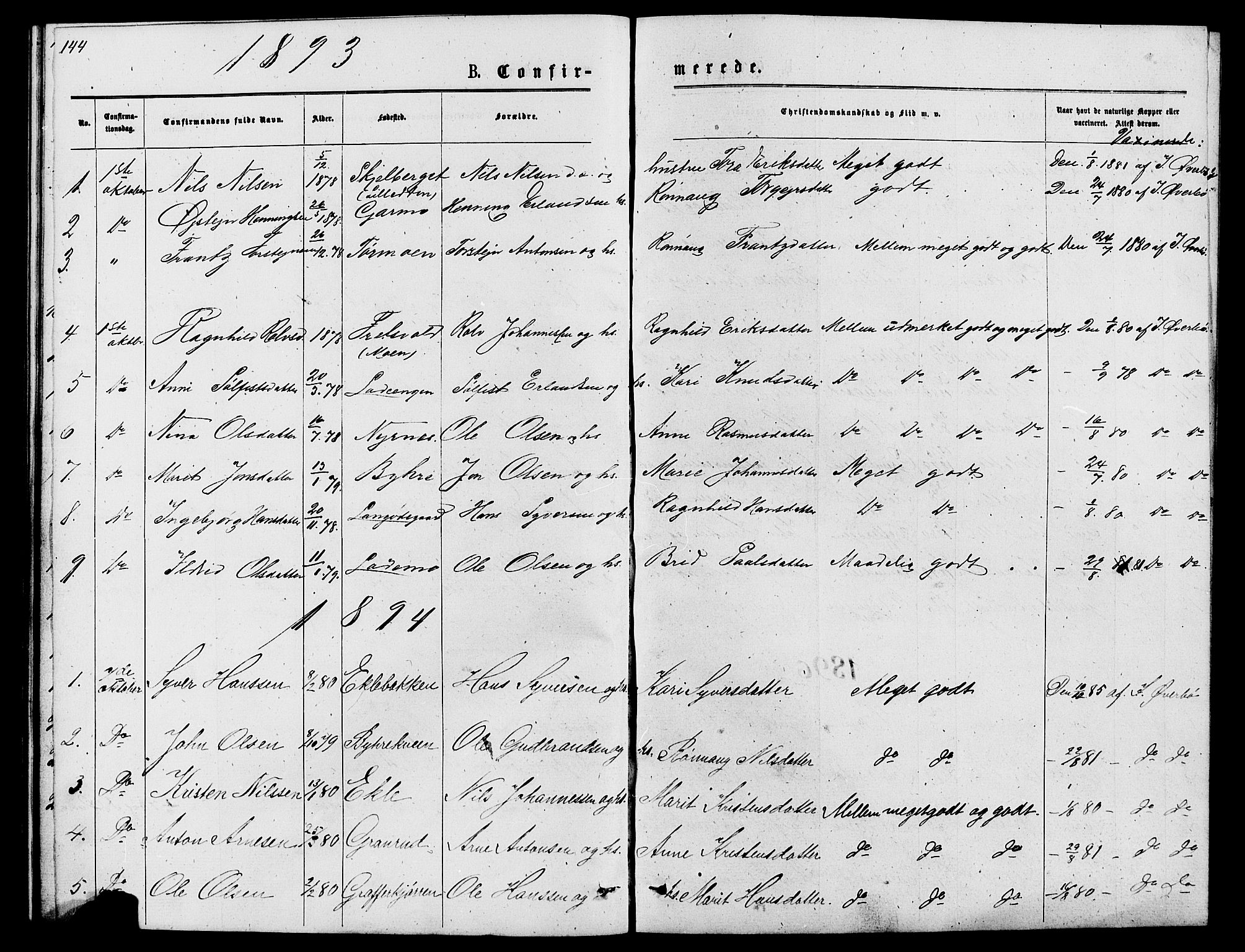 Lom prestekontor, SAH/PREST-070/L/L0005: Parish register (copy) no. 5, 1876-1901, p. 144-145