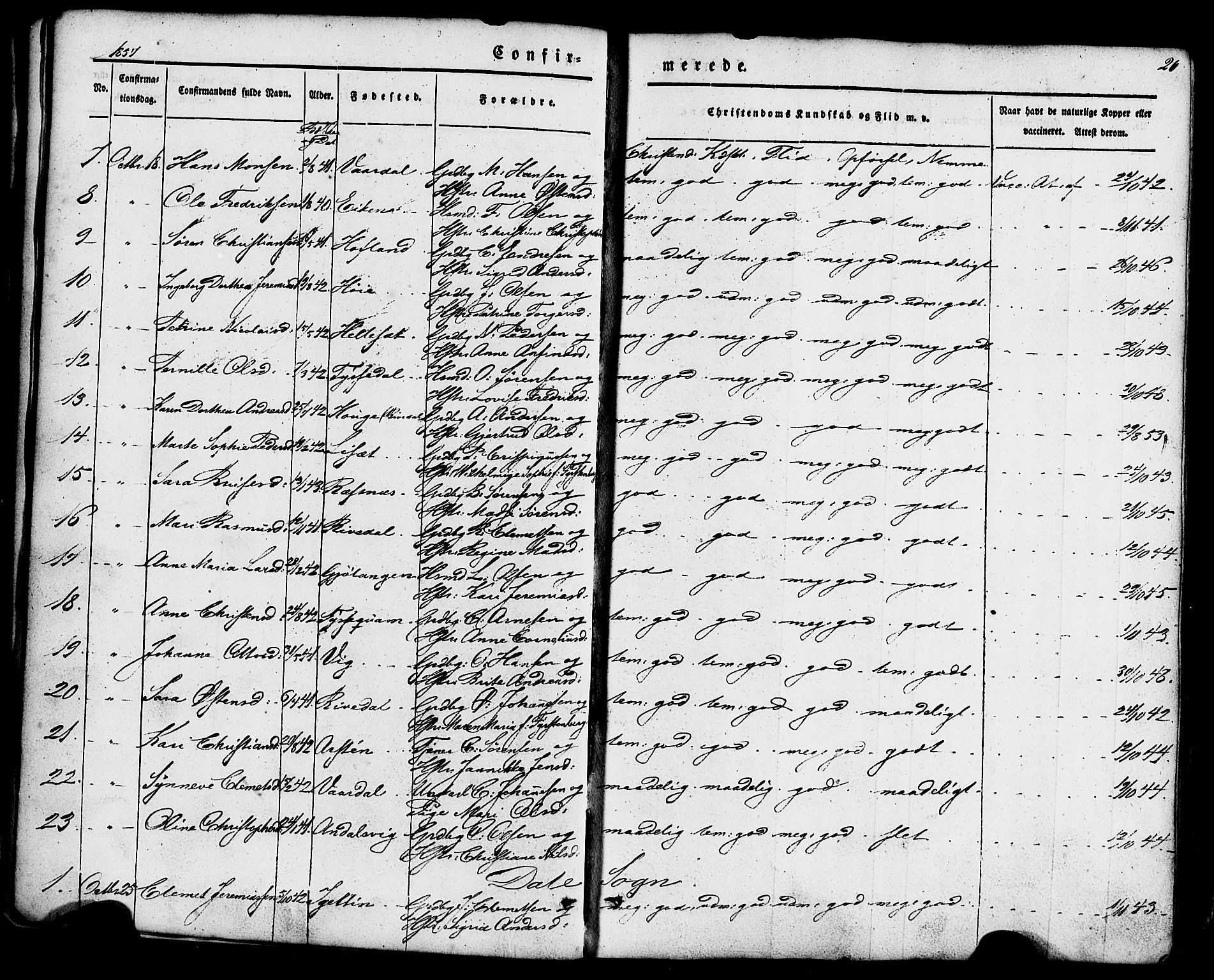 Fjaler sokneprestembete, SAB/A-79801/H/Haa/Haaa/L0008: Parish register (official) no. A 8, 1850-1886, p. 26