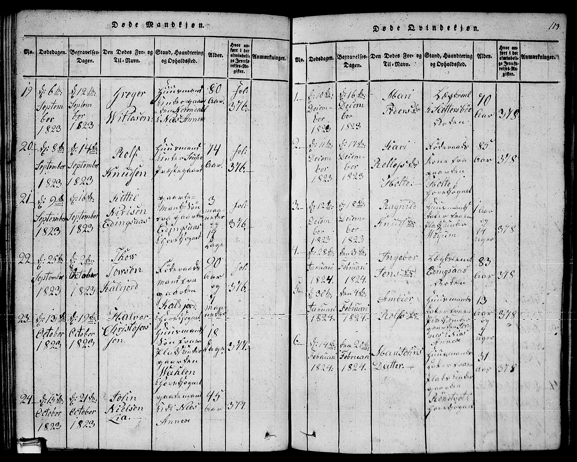 Sauherad kirkebøker, SAKO/A-298/F/Fa/L0005: Parish register (official) no. I 5, 1815-1829, p. 113