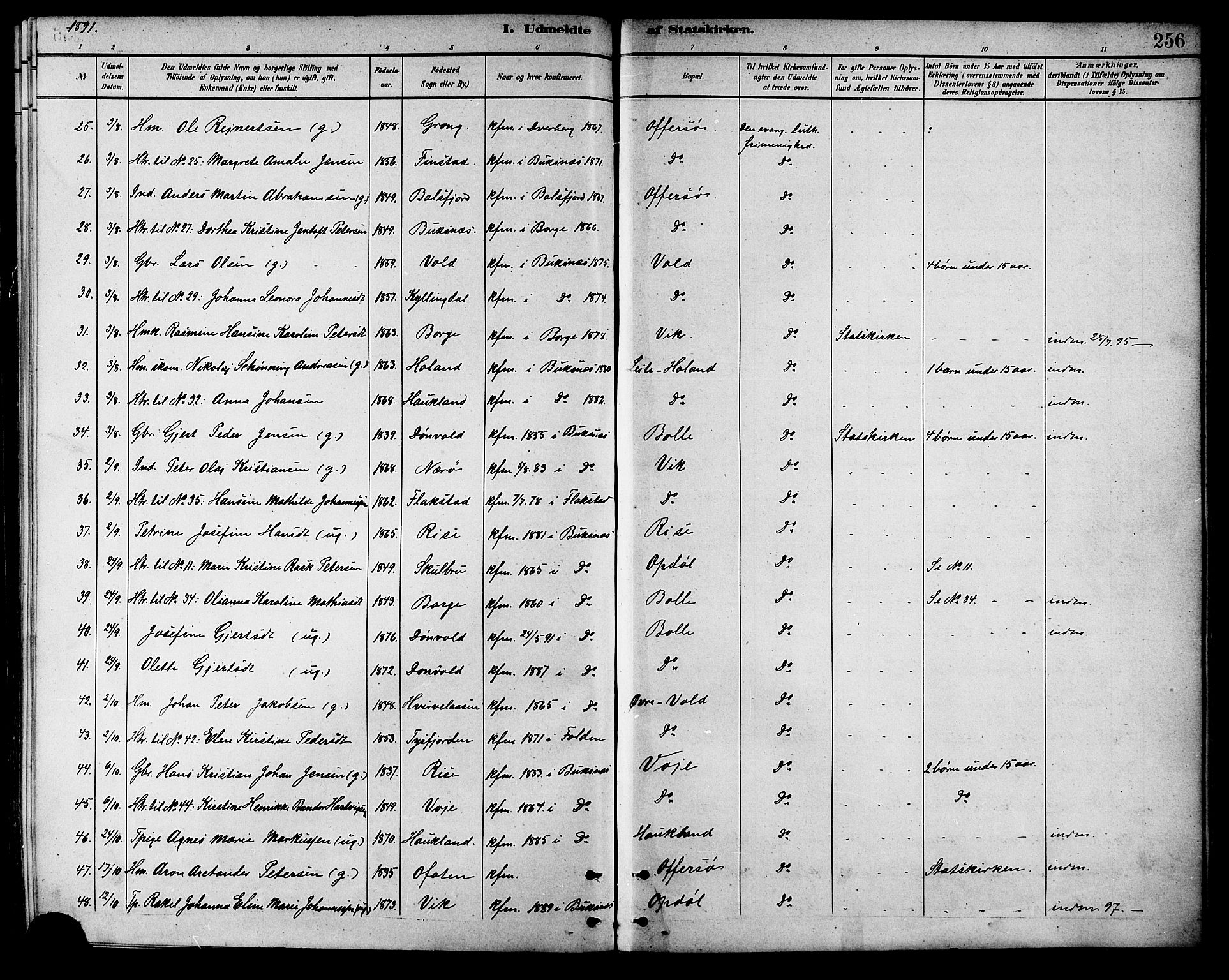 Ministerialprotokoller, klokkerbøker og fødselsregistre - Nordland, SAT/A-1459/881/L1167: Parish register (copy) no. 881C04, 1886-1899, p. 256