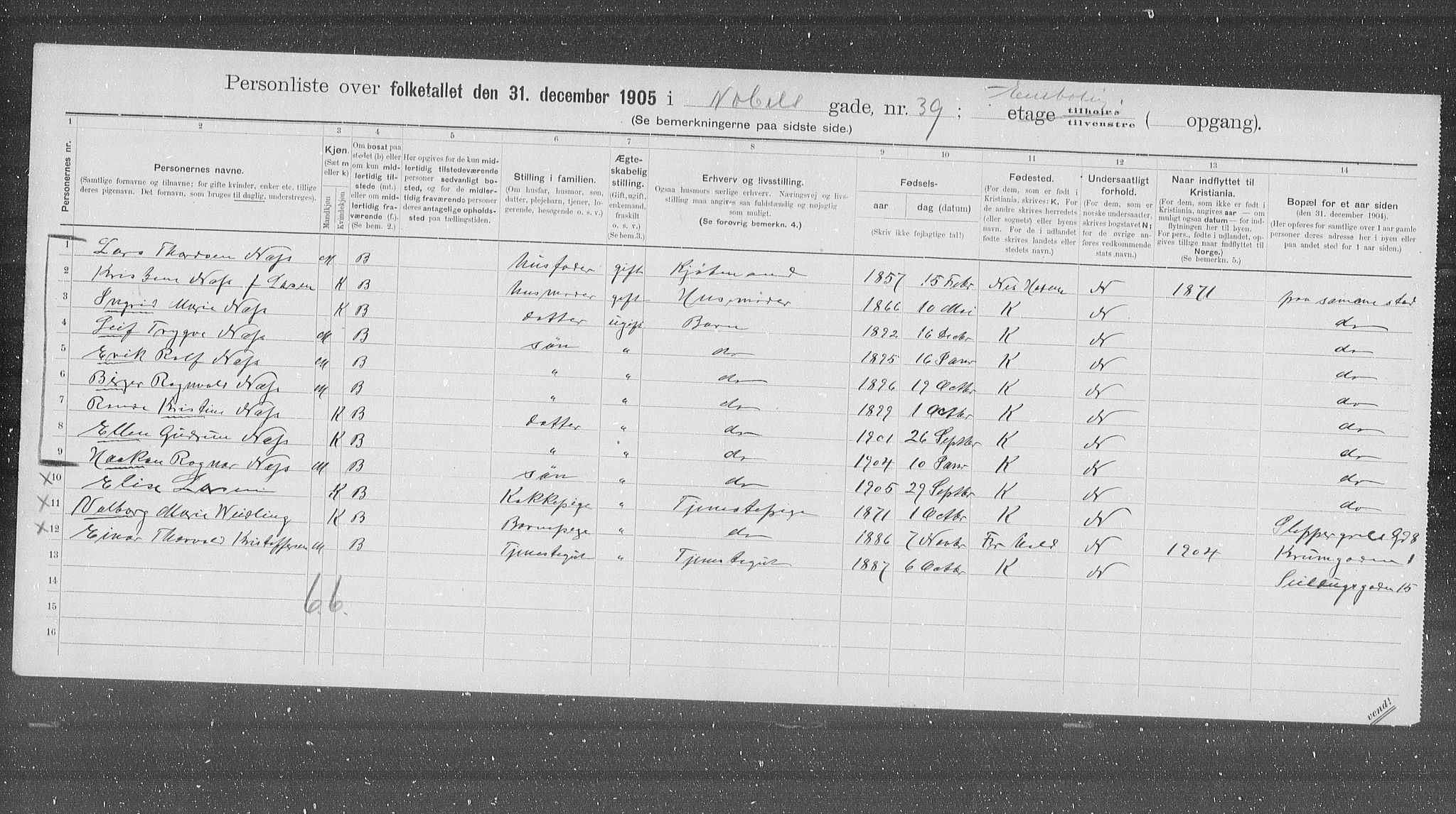 OBA, Municipal Census 1905 for Kristiania, 1905, p. 37554