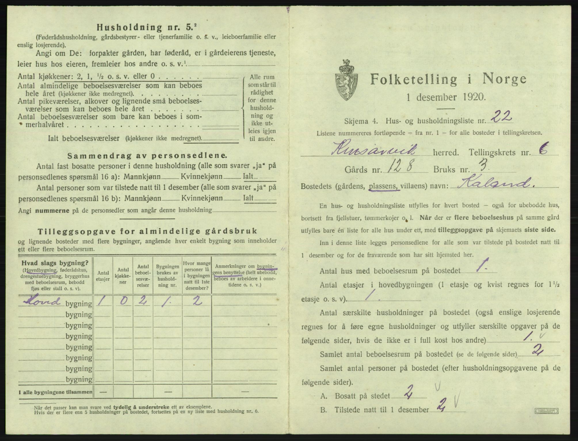 SAB, 1920 census for Kinsarvik, 1920, p. 450