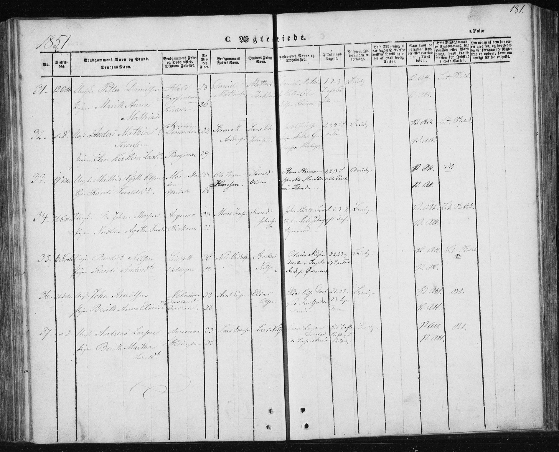 Ministerialprotokoller, klokkerbøker og fødselsregistre - Nordland, AV/SAT-A-1459/820/L0291: Parish register (official) no. 820A12, 1846-1854, p. 181