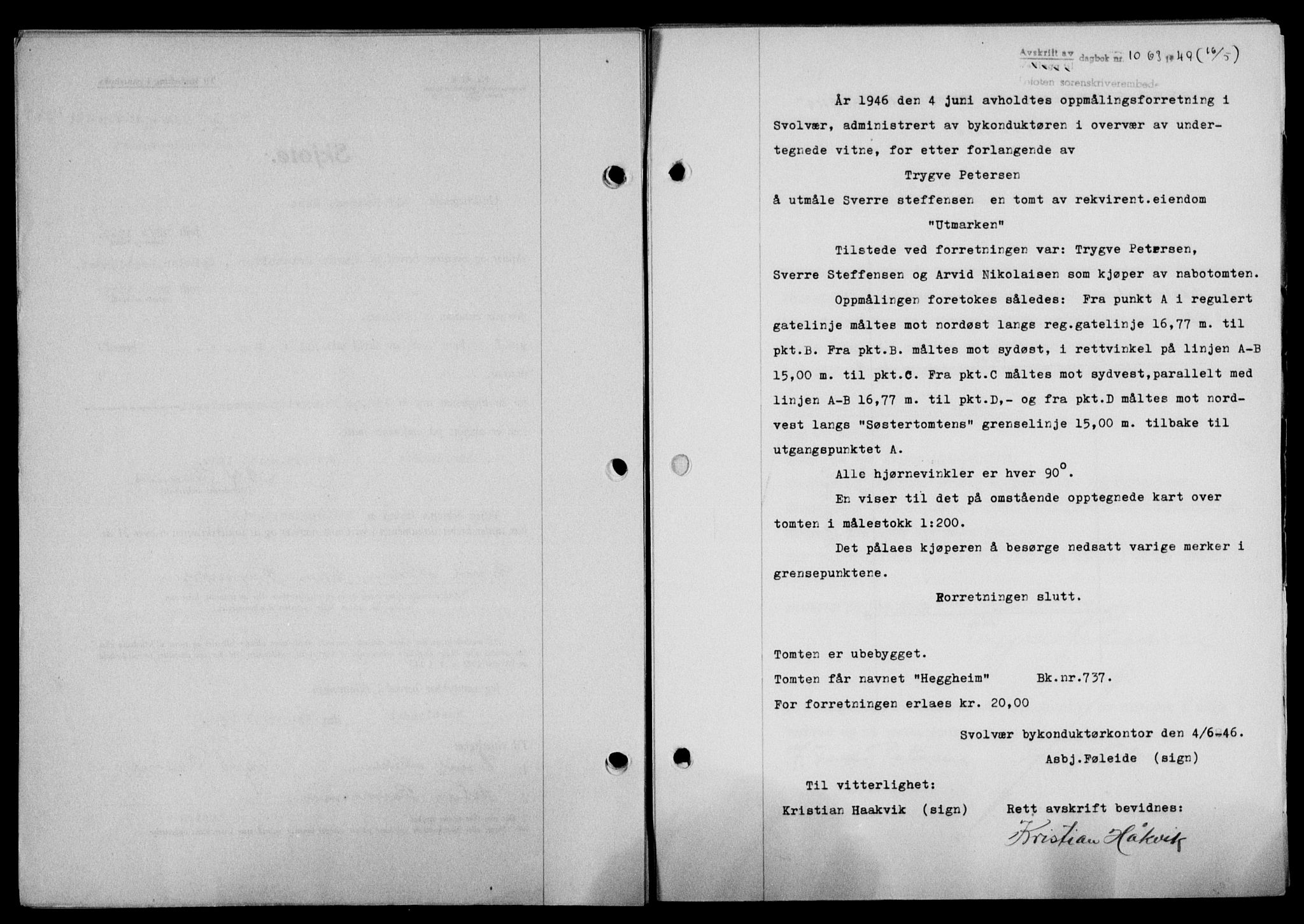 Lofoten sorenskriveri, SAT/A-0017/1/2/2C/L0020a: Mortgage book no. 20a, 1948-1949, Diary no: : 1063/1949