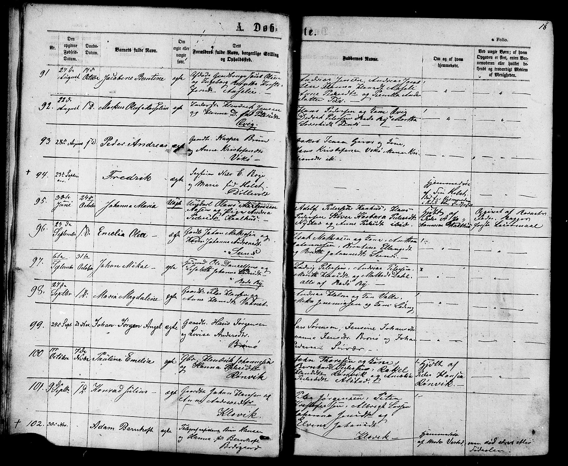 Ministerialprotokoller, klokkerbøker og fødselsregistre - Nordland, SAT/A-1459/801/L0029: Parish register (copy) no. 801C04, 1868-1878, p. 18