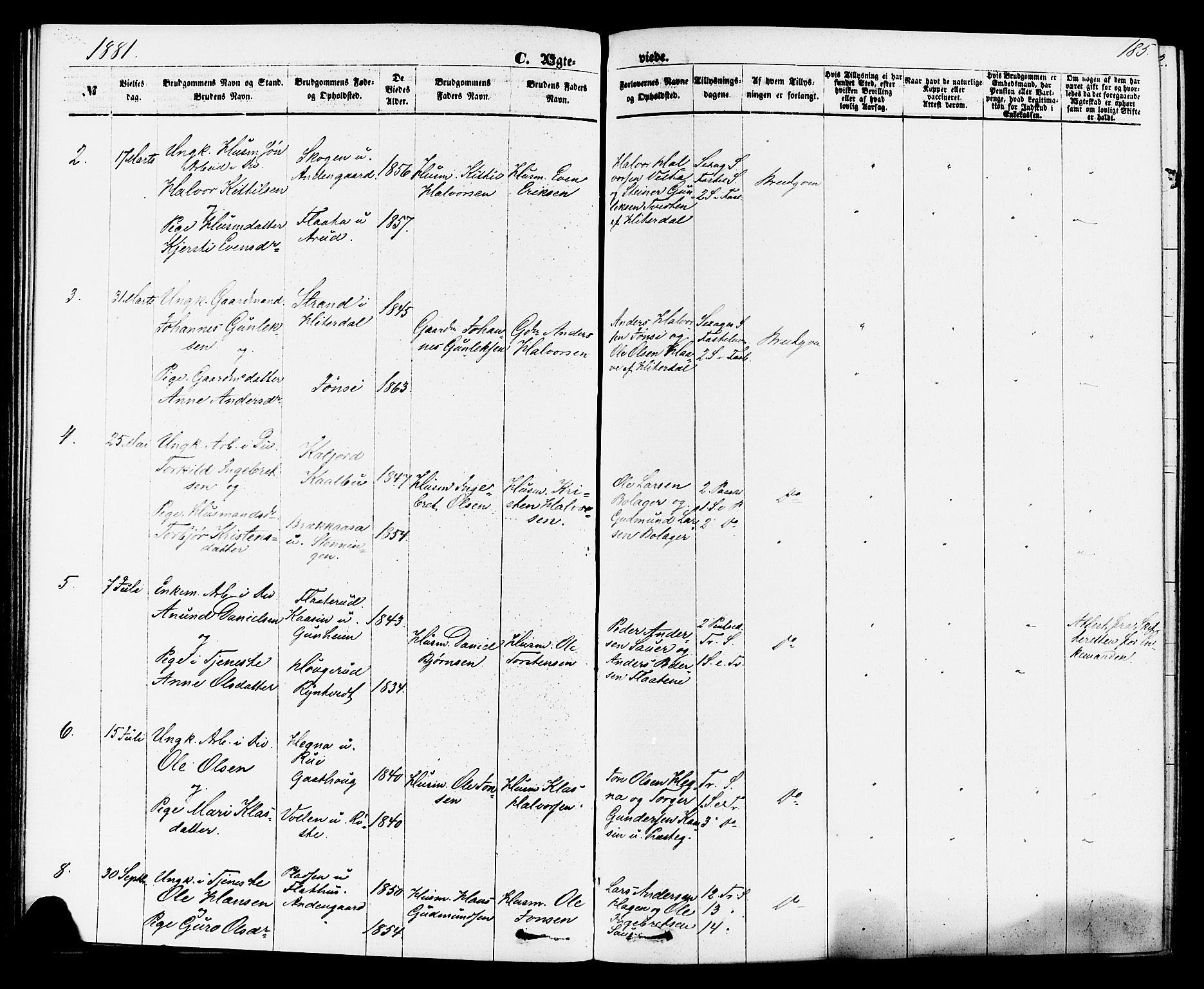 Sauherad kirkebøker, AV/SAKO-A-298/F/Fa/L0008: Parish register (official) no. I 8, 1873-1886, p. 185