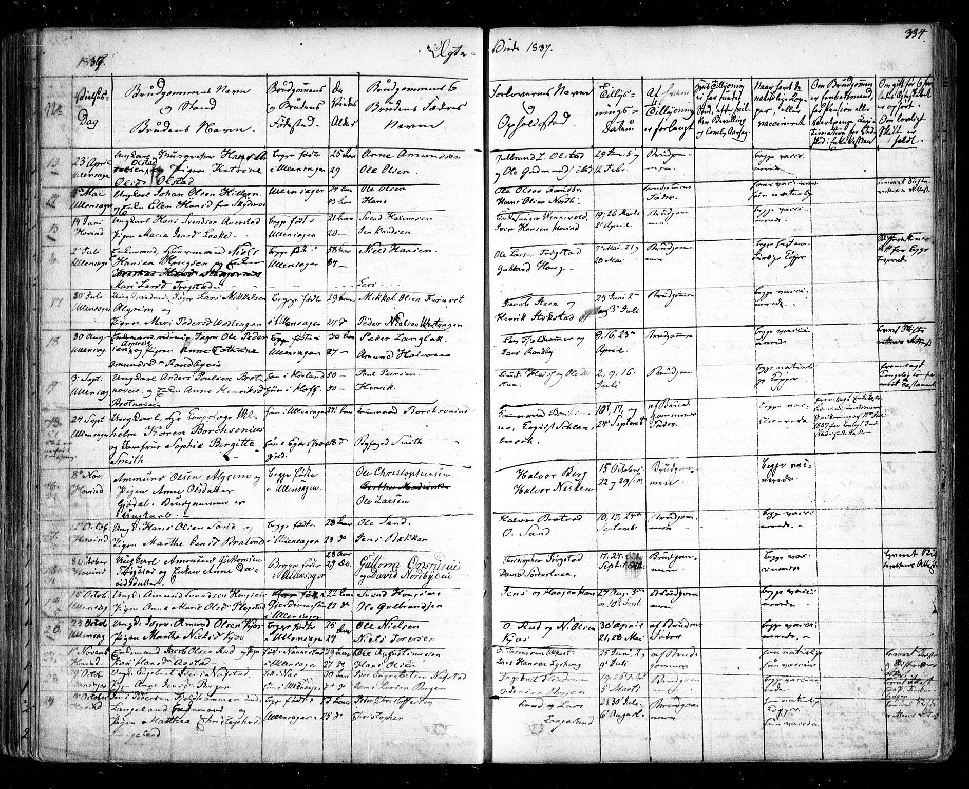 Ullensaker prestekontor Kirkebøker, SAO/A-10236a/F/Fa/L0014.b: Parish register (official) no. I 14B, 1836-1850, p. 334
