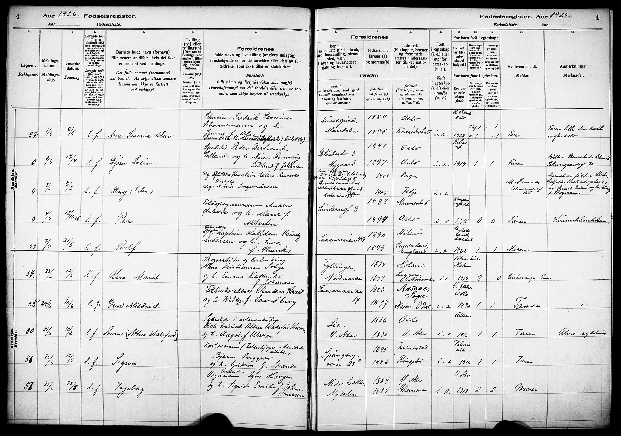 Vestre Aker prestekontor Kirkebøker, AV/SAO-A-10025/J/Ja/L0003: Birth register no. 3, 1926-1930, p. 4