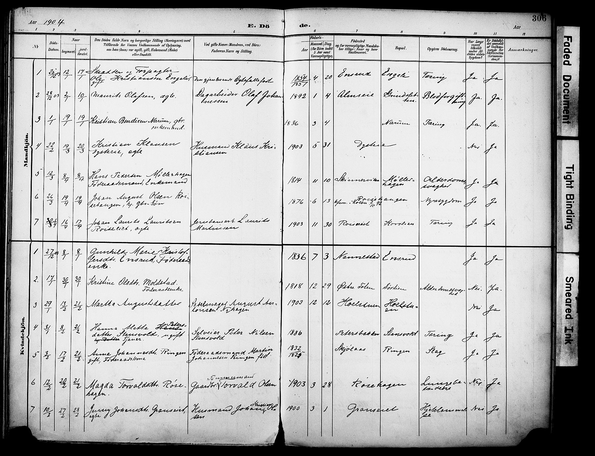 Vestre Toten prestekontor, SAH/PREST-108/H/Ha/Haa/L0013: Parish register (official) no. 13, 1895-1911, p. 306