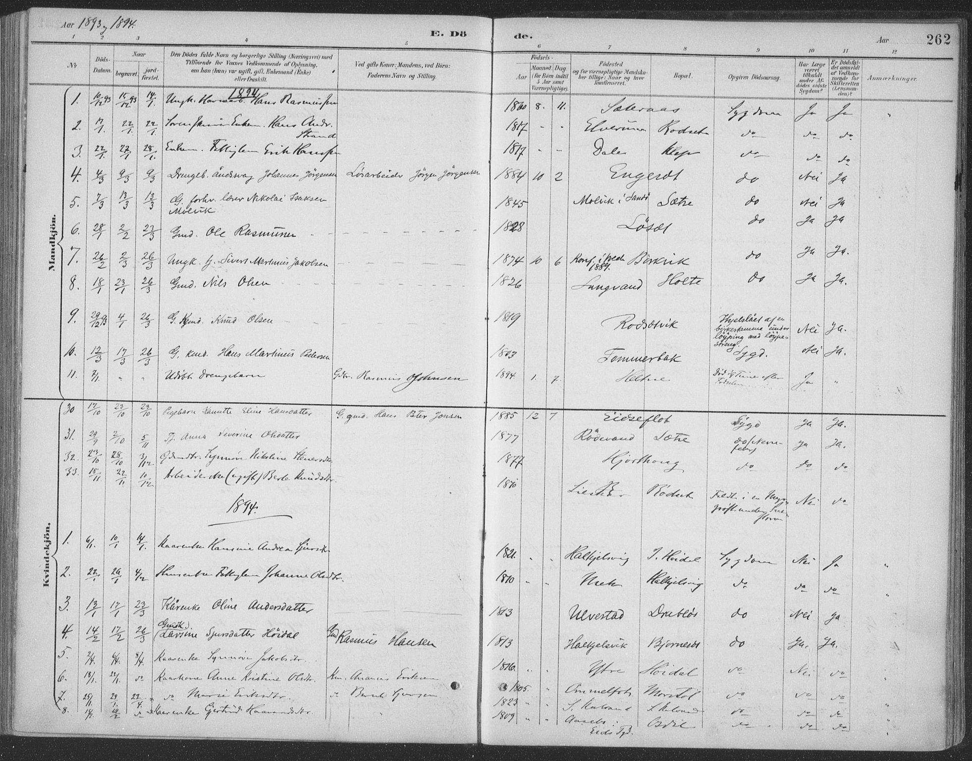 Ministerialprotokoller, klokkerbøker og fødselsregistre - Møre og Romsdal, AV/SAT-A-1454/511/L0142: Parish register (official) no. 511A09, 1891-1905, p. 262