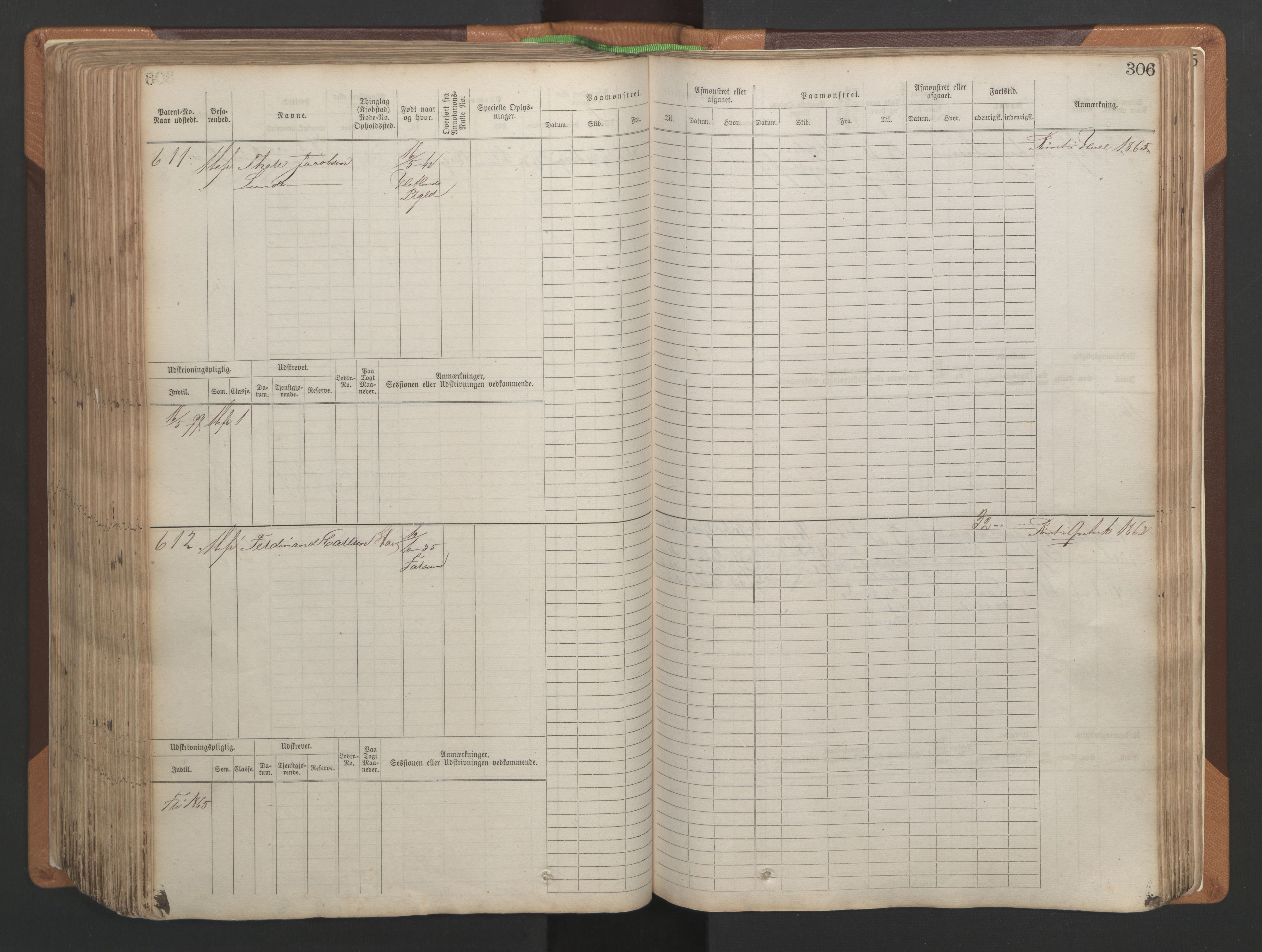 Stavanger sjømannskontor, AV/SAST-A-102006/F/Fb/Fbb/L0004: Sjøfartshovedrulle, patentnr. 1-792 (del 1), 1869-1880, p. 312