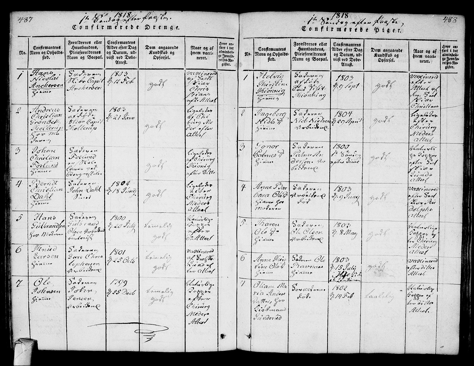 Strømsø kirkebøker, AV/SAKO-A-246/F/Fa/L0011: Parish register (official) no. I 11, 1815-1829, p. 487-488