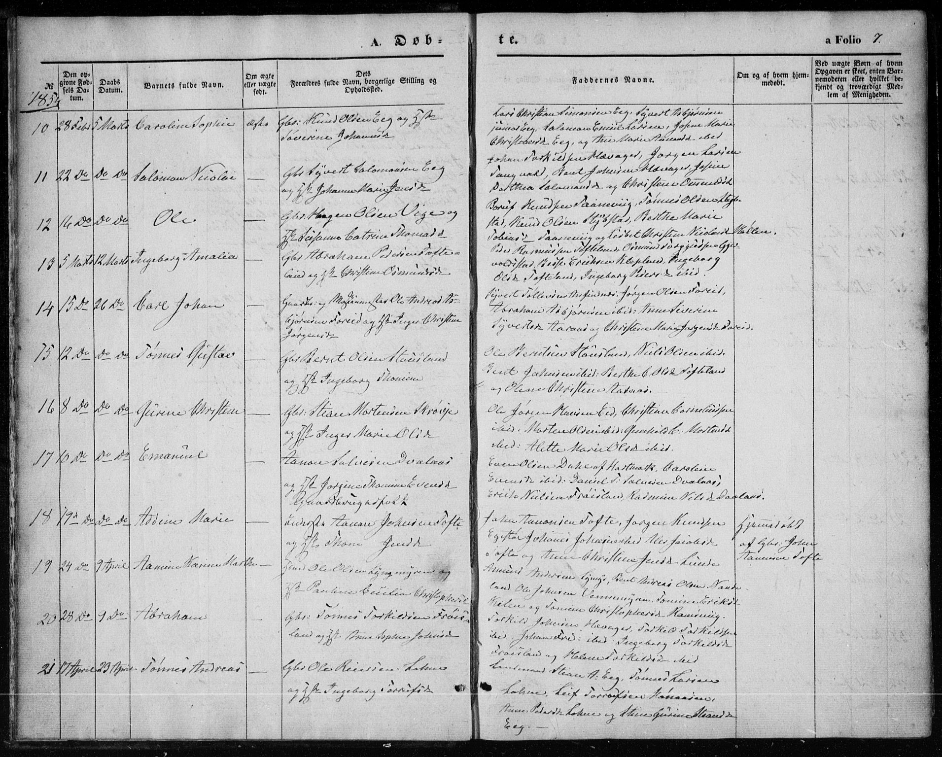 Søgne sokneprestkontor, SAK/1111-0037/F/Fa/Fab/L0010: Parish register (official) no. A 10, 1853-1869, p. 7