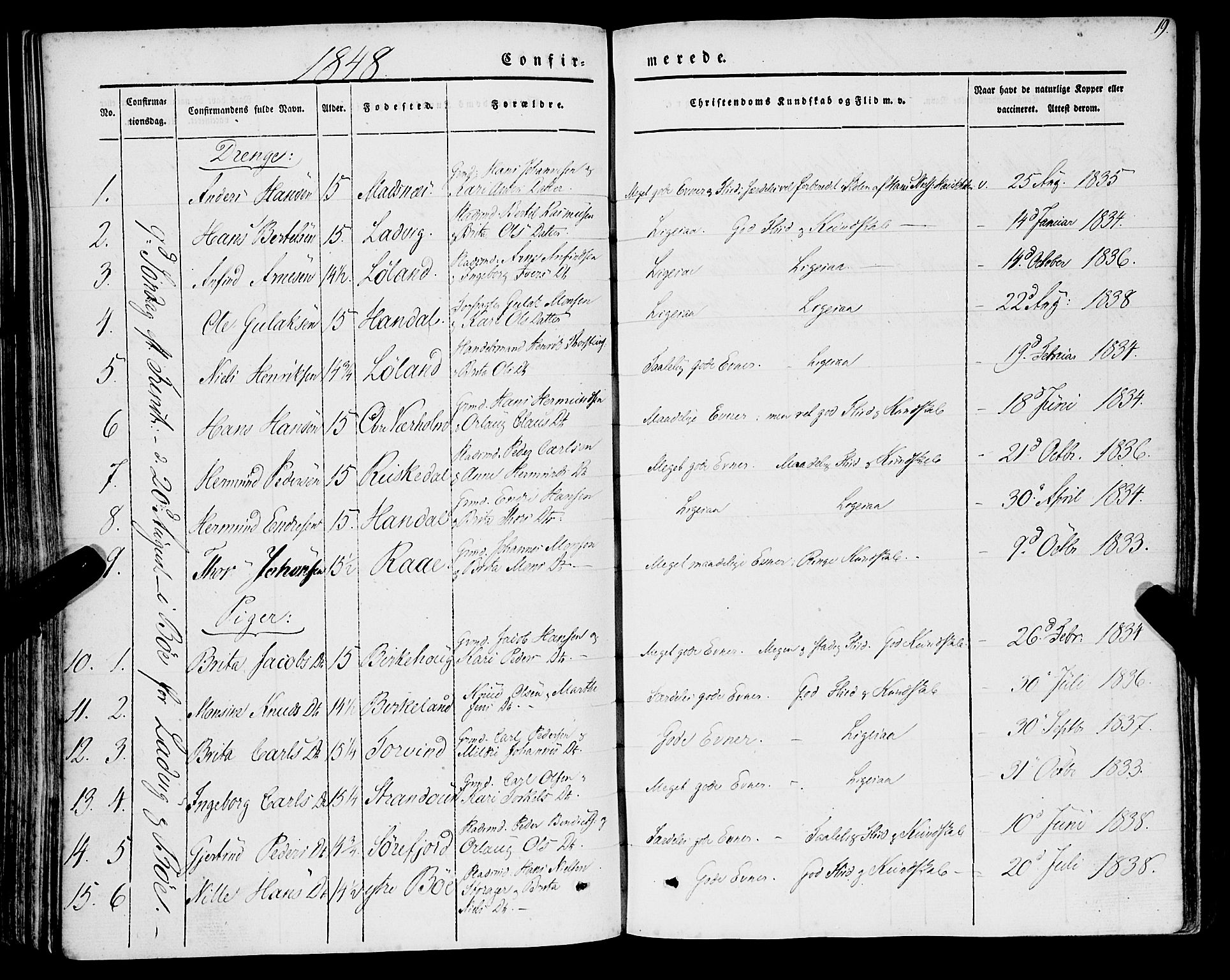 Lavik sokneprestembete, AV/SAB-A-80901: Parish register (official) no. A 3, 1843-1863, p. 19