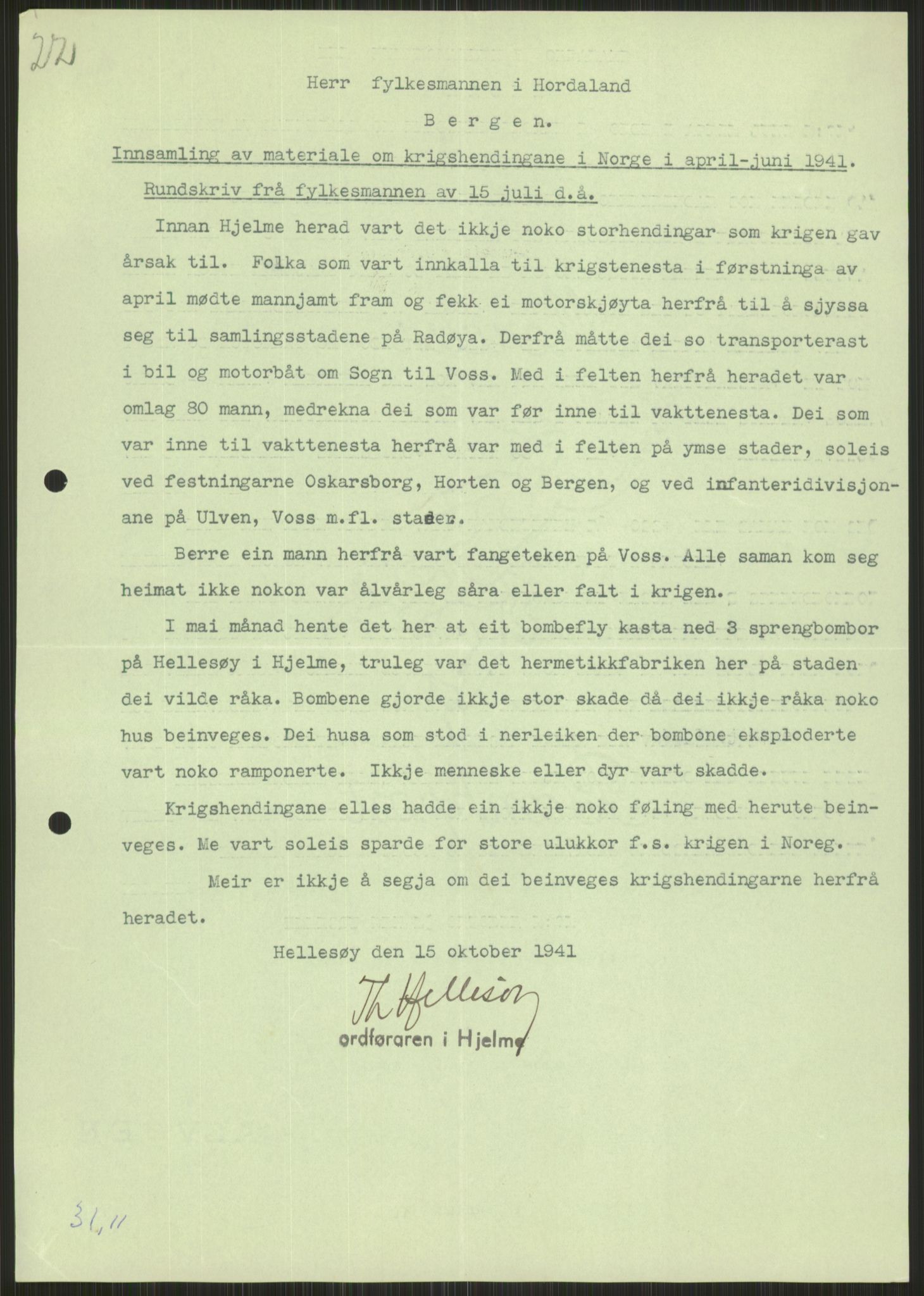 Forsvaret, Forsvarets krigshistoriske avdeling, RA/RAFA-2017/Y/Ya/L0015: II-C-11-31 - Fylkesmenn.  Rapporter om krigsbegivenhetene 1940., 1940, p. 323