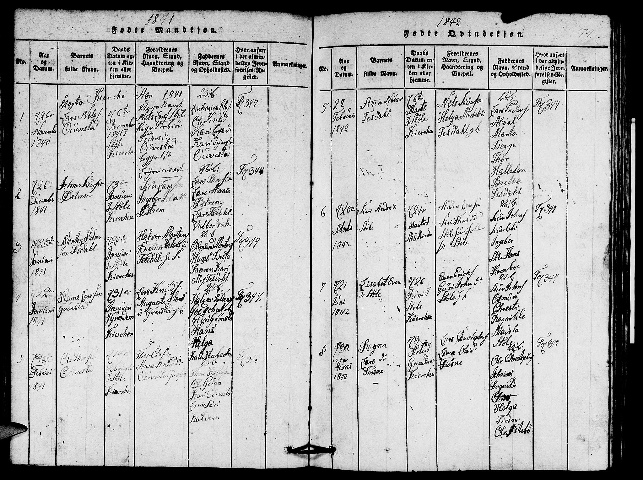 Etne sokneprestembete, SAB/A-75001/H/Hab: Parish register (copy) no. A 1, 1815-1849, p. 74