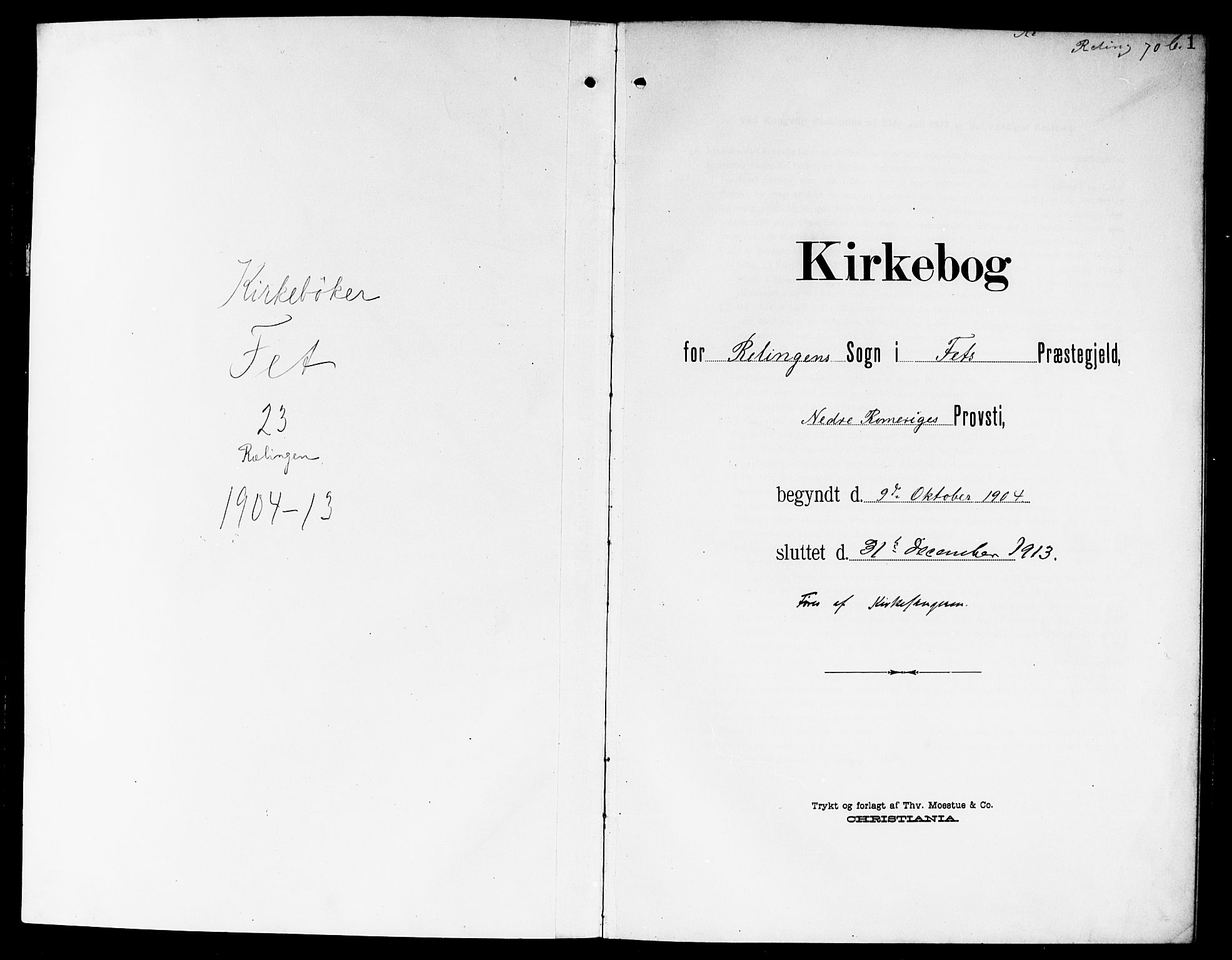 Fet prestekontor Kirkebøker, SAO/A-10370a/G/Gb/L0005: Parish register (copy) no. II 5, 1904-1913, p. 1