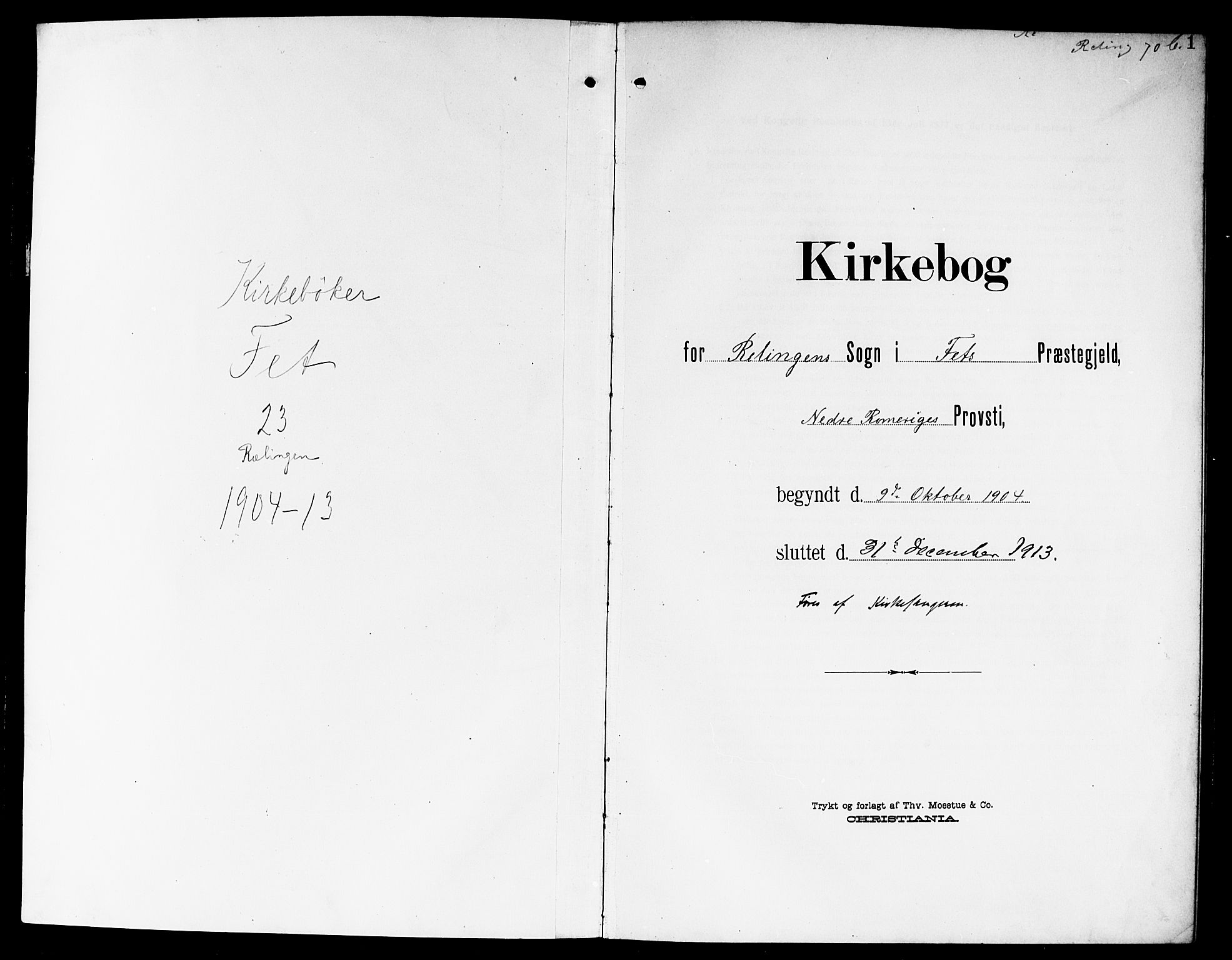 Fet prestekontor Kirkebøker, AV/SAO-A-10370a/G/Gb/L0005: Parish register (copy) no. II 5, 1904-1913, p. 1