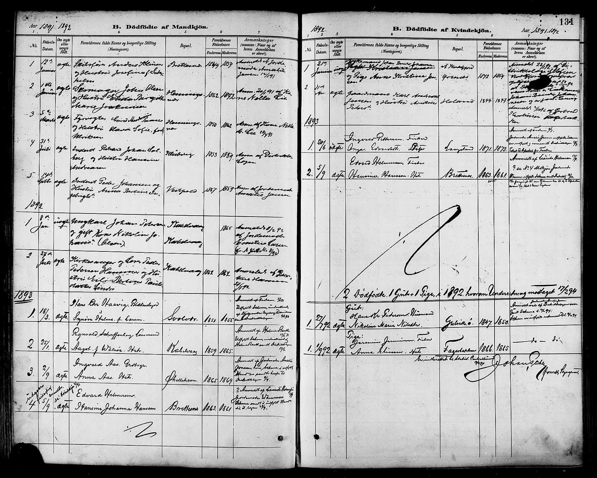 Ministerialprotokoller, klokkerbøker og fødselsregistre - Nordland, SAT/A-1459/874/L1060: Parish register (official) no. 874A04, 1890-1899, p. 131