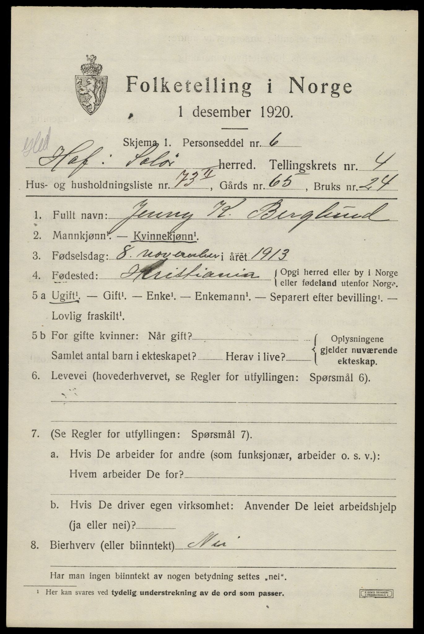 SAH, 1920 census for Hof, 1920, p. 7093