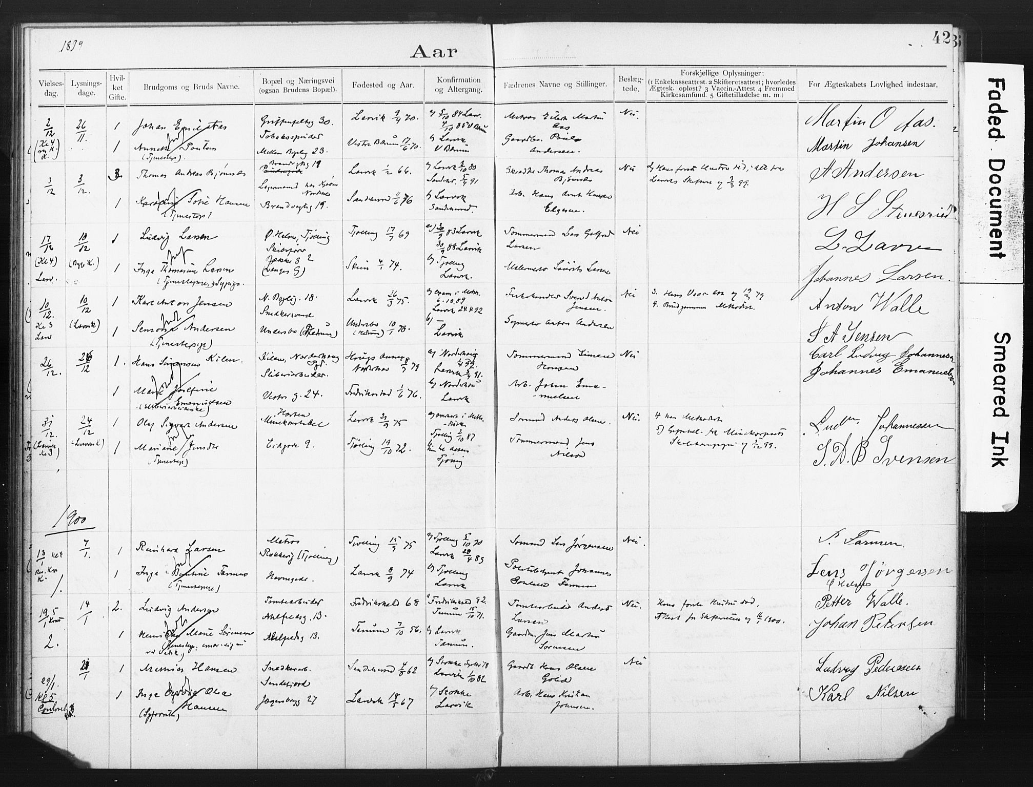 Larvik kirkebøker, AV/SAKO-A-352/H/Ha/L0002: Banns register no. 2, 1892-1907, p. 42