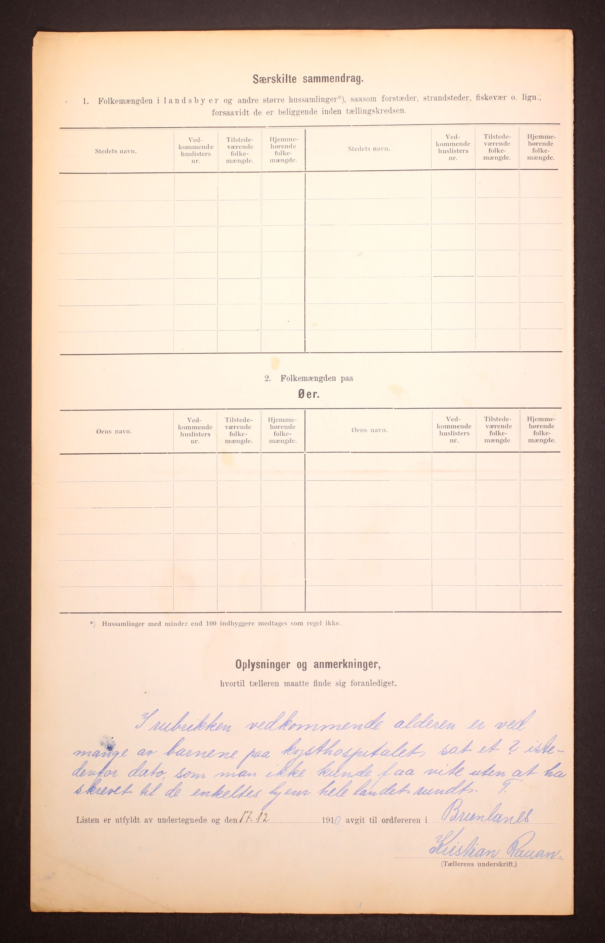 RA, 1910 census for Brunlanes, 1910, p. 10